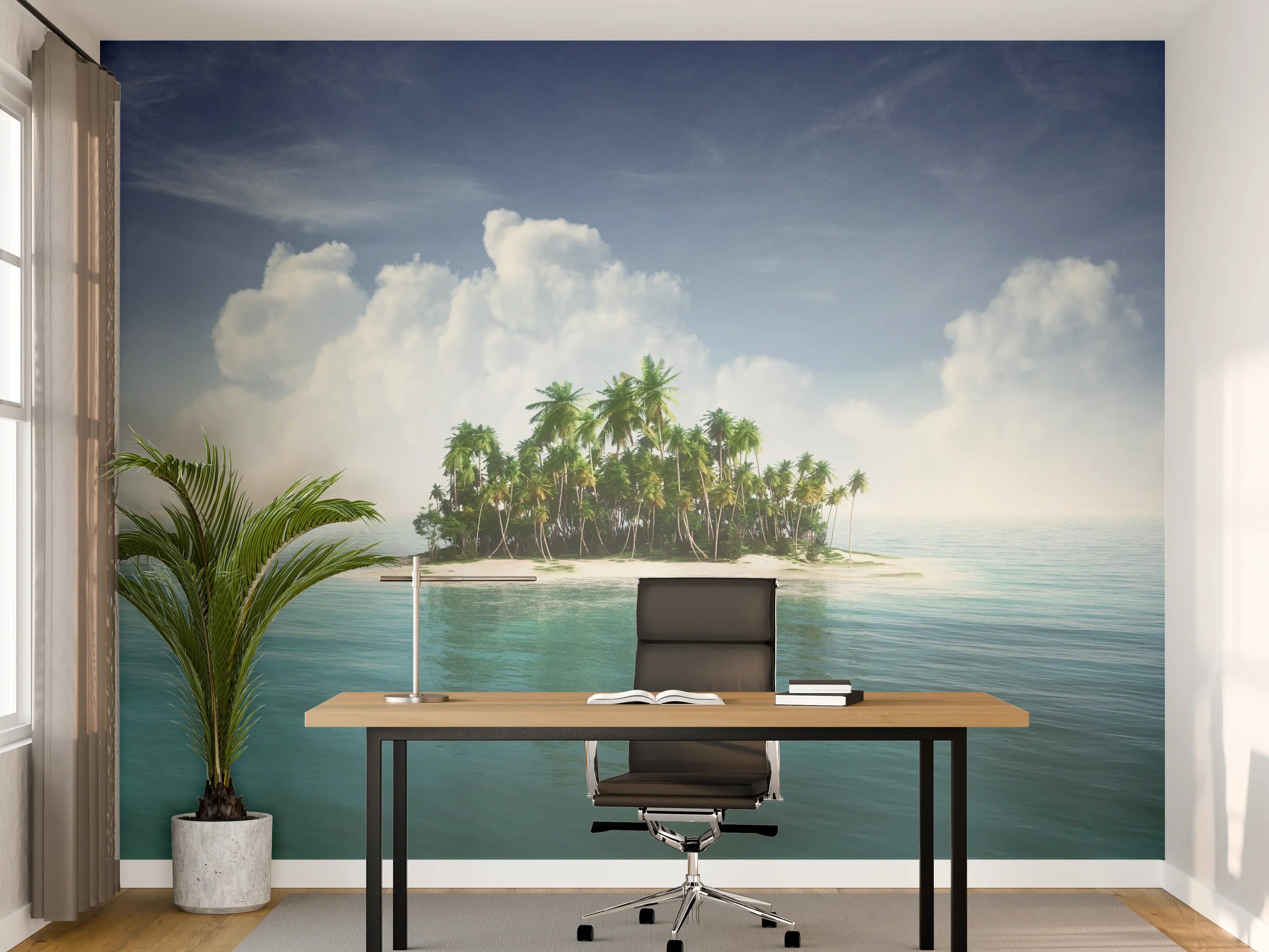 Büro Wandgestaltung - Palmeninsel unter blauem Himmel