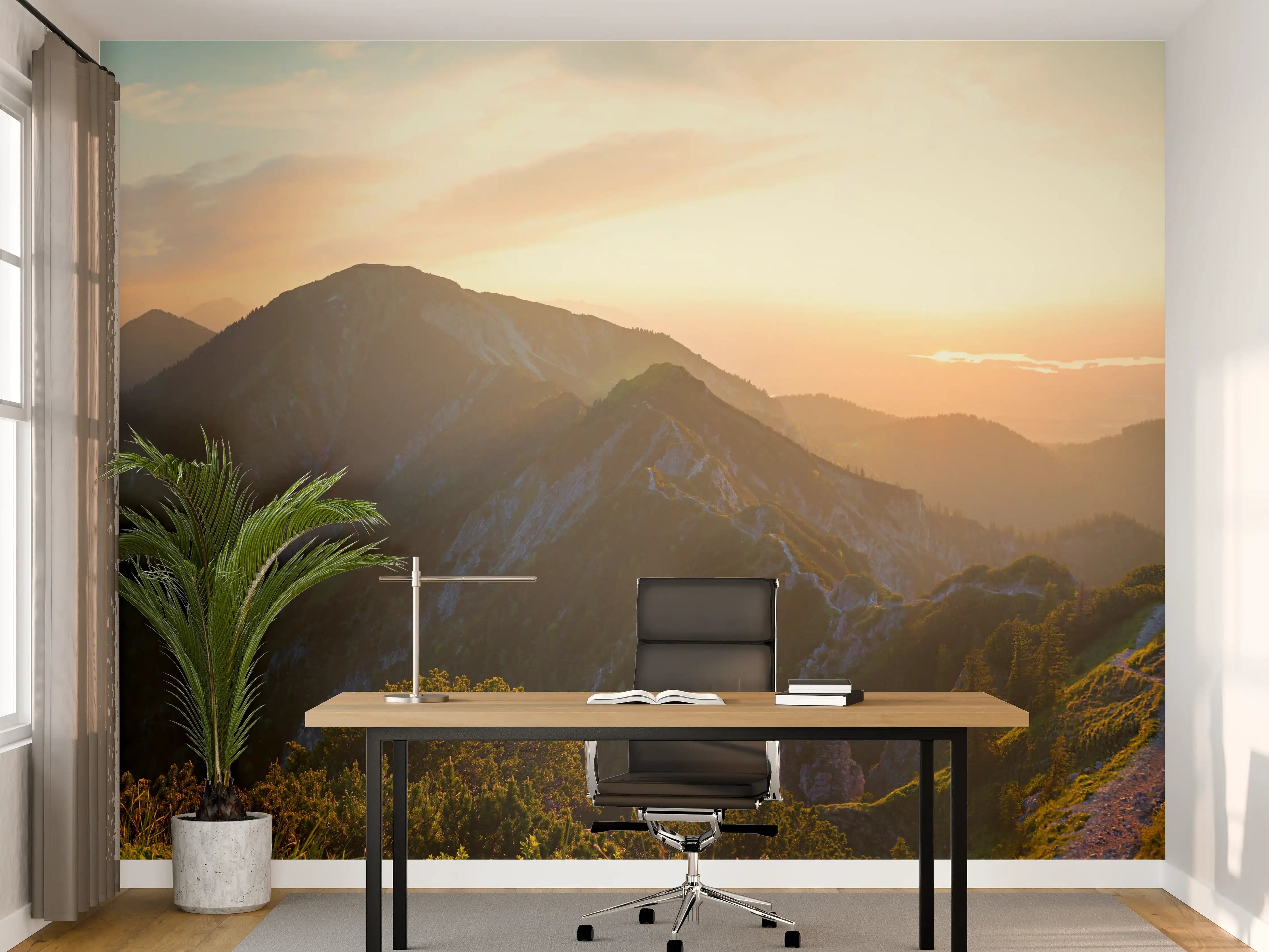 Büro Wandgestaltung - Panorama der bayrischen Alpen bei Abendsonne