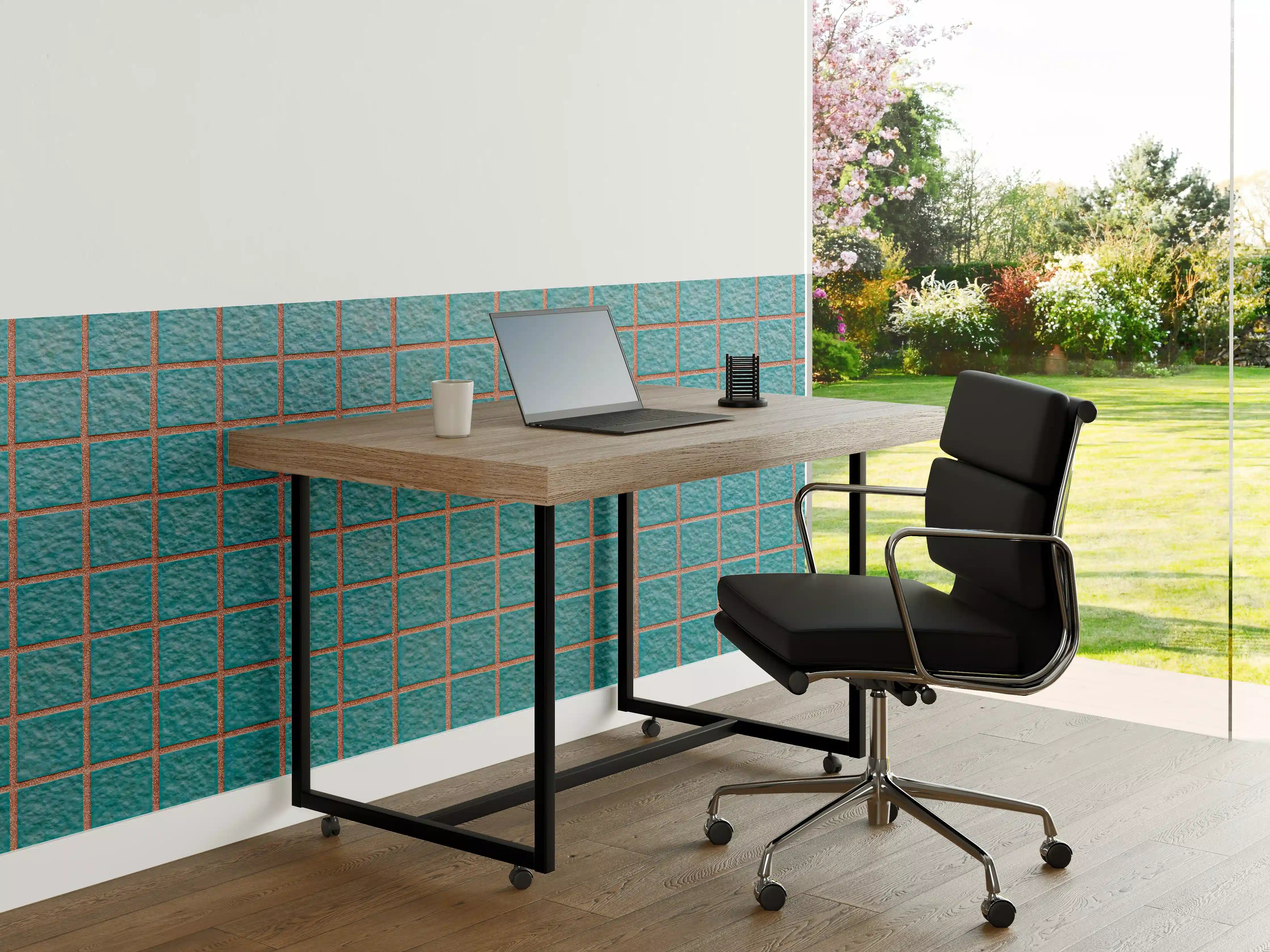 Büro Wandgestaltung - Panorama der hellblauen Steinblockwand