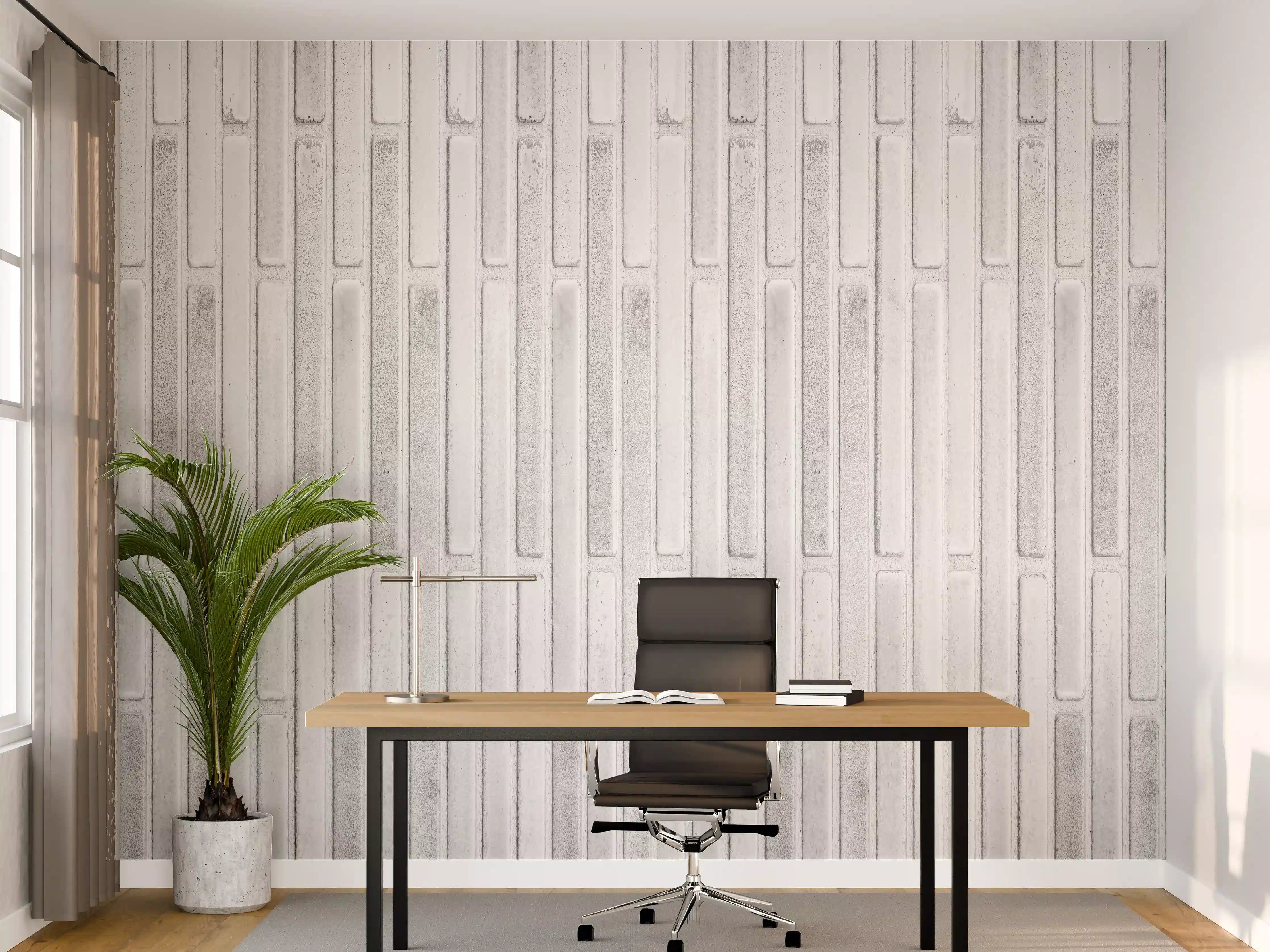 Büro Wandgestaltung - Panorama der weißen Steinwand mit Streifen Textur