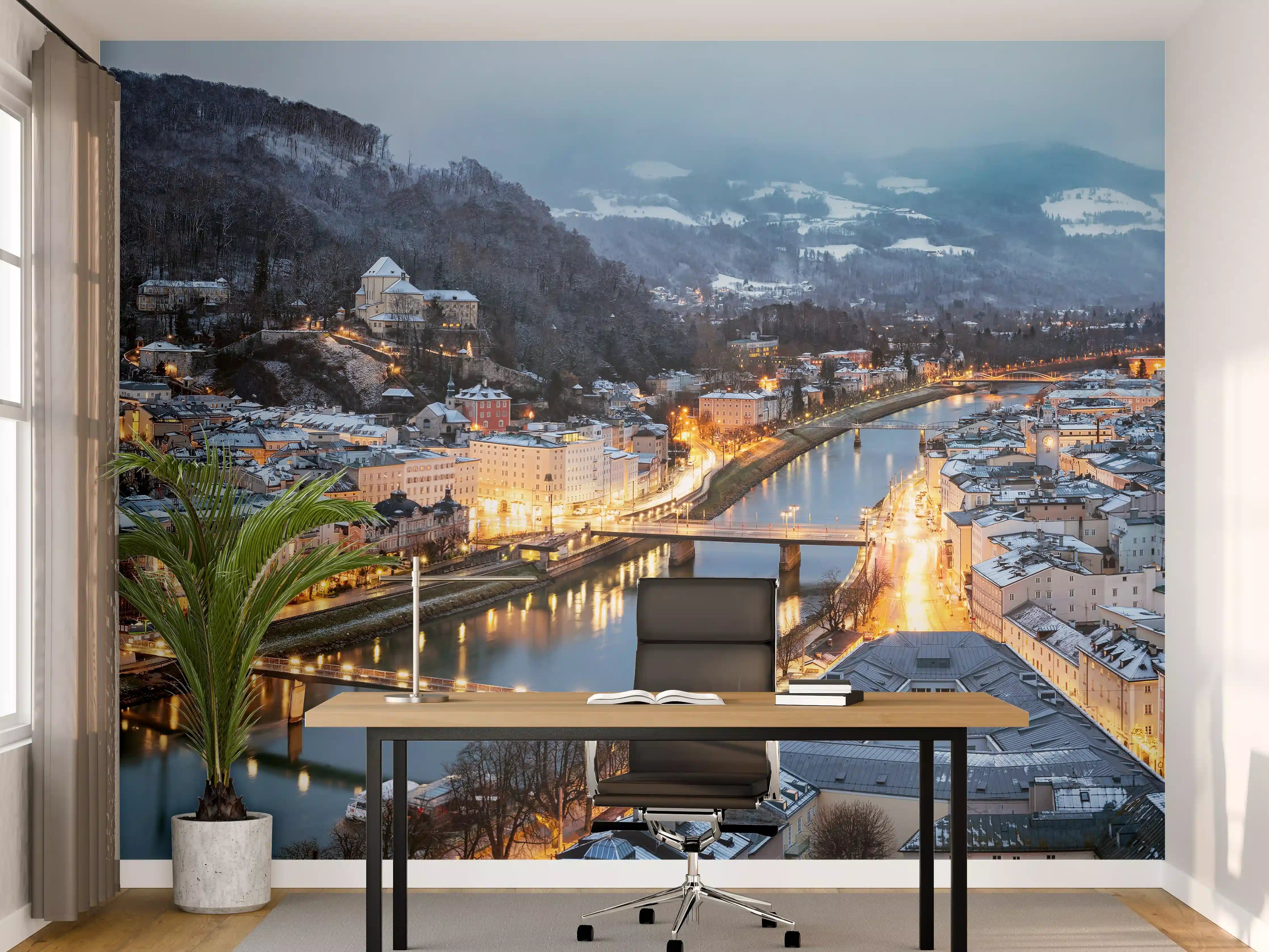 Büro Wandgestaltung - Panorama einer Stadt bei Nacht