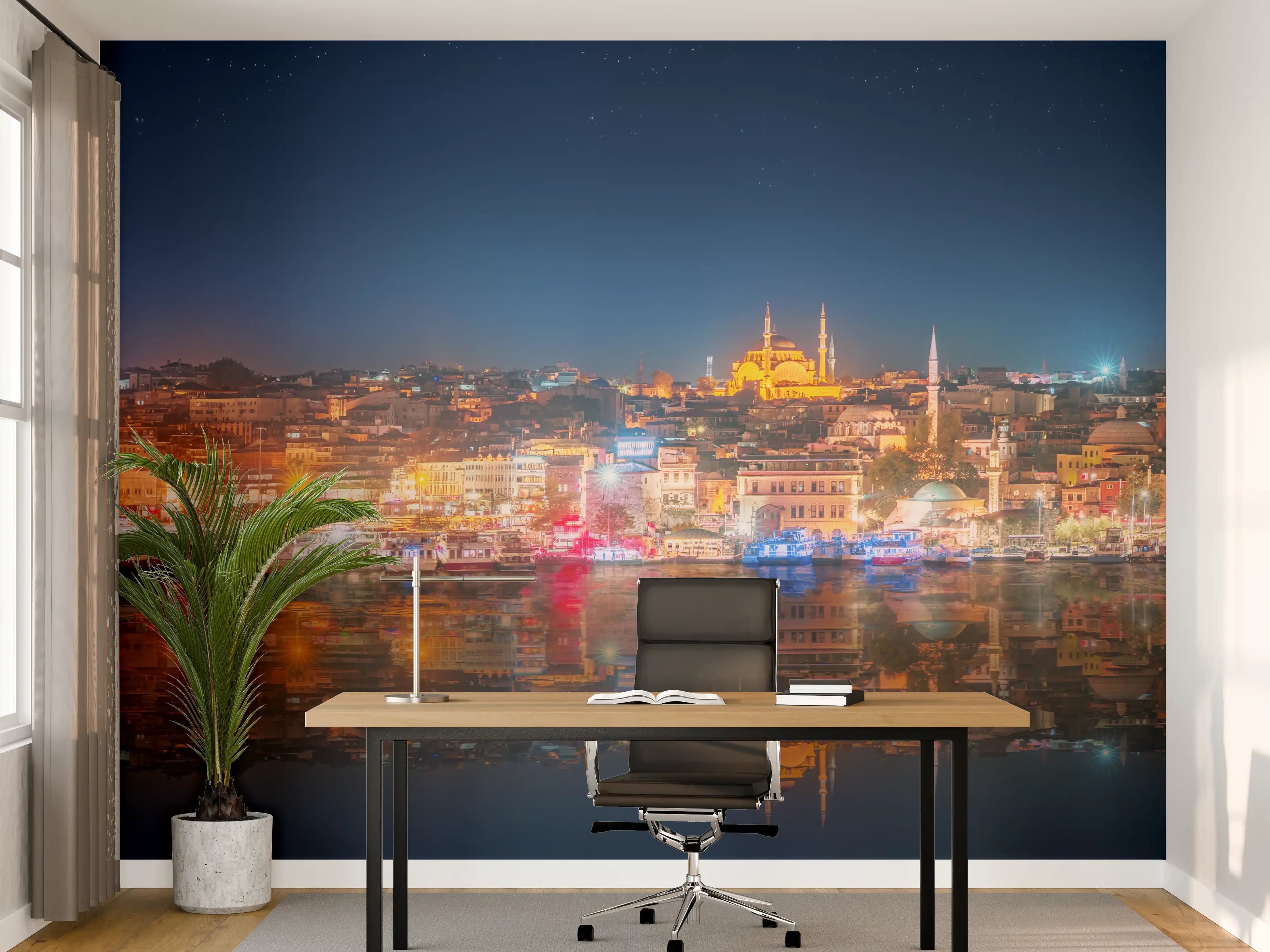 Büro Wandgestaltung - Panorama von Istanbul & Bosporus bei Nacht
