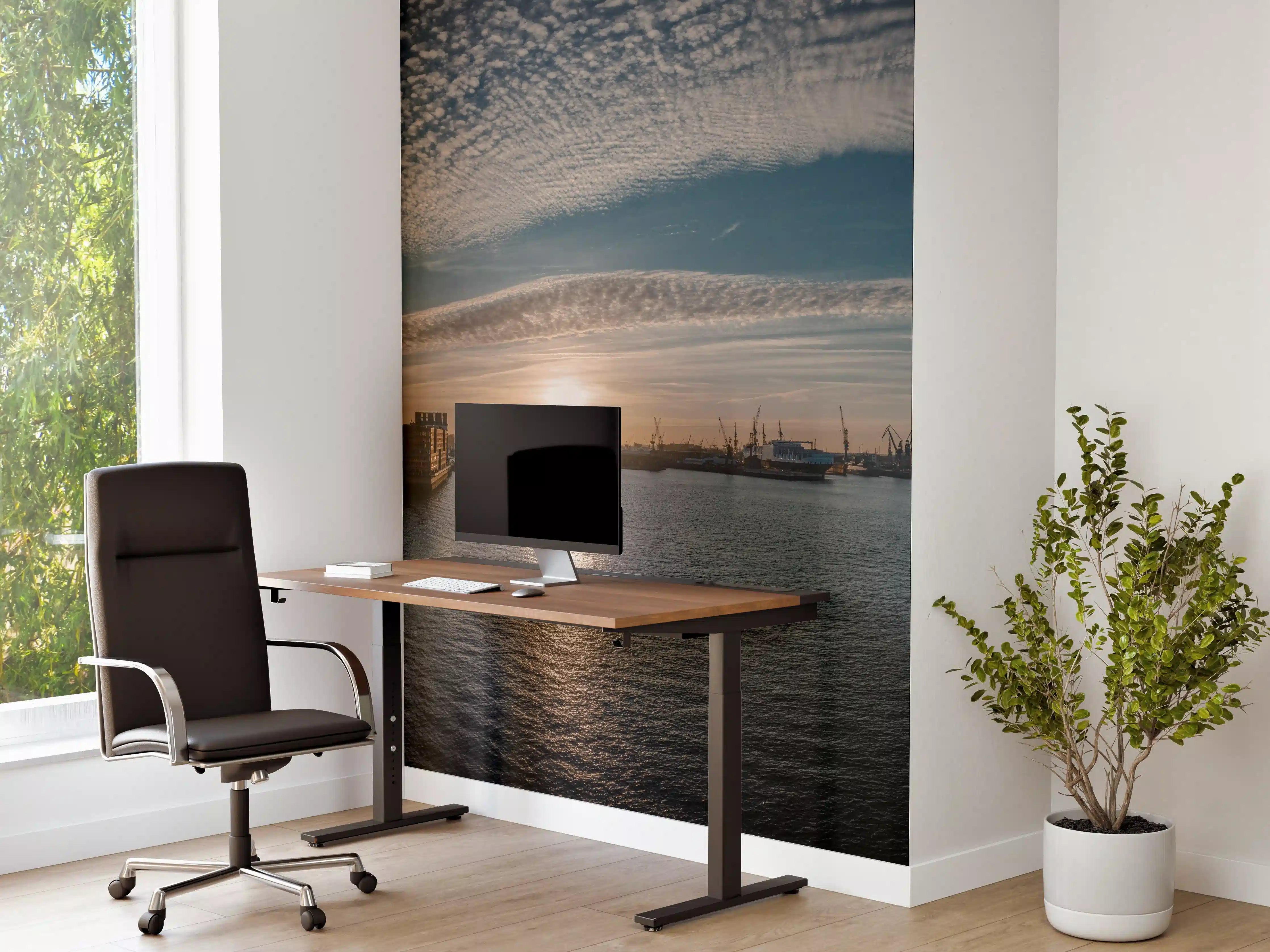 Büro Wandgestaltung - Panoramablick Hamburg bei Sonnenuntergang