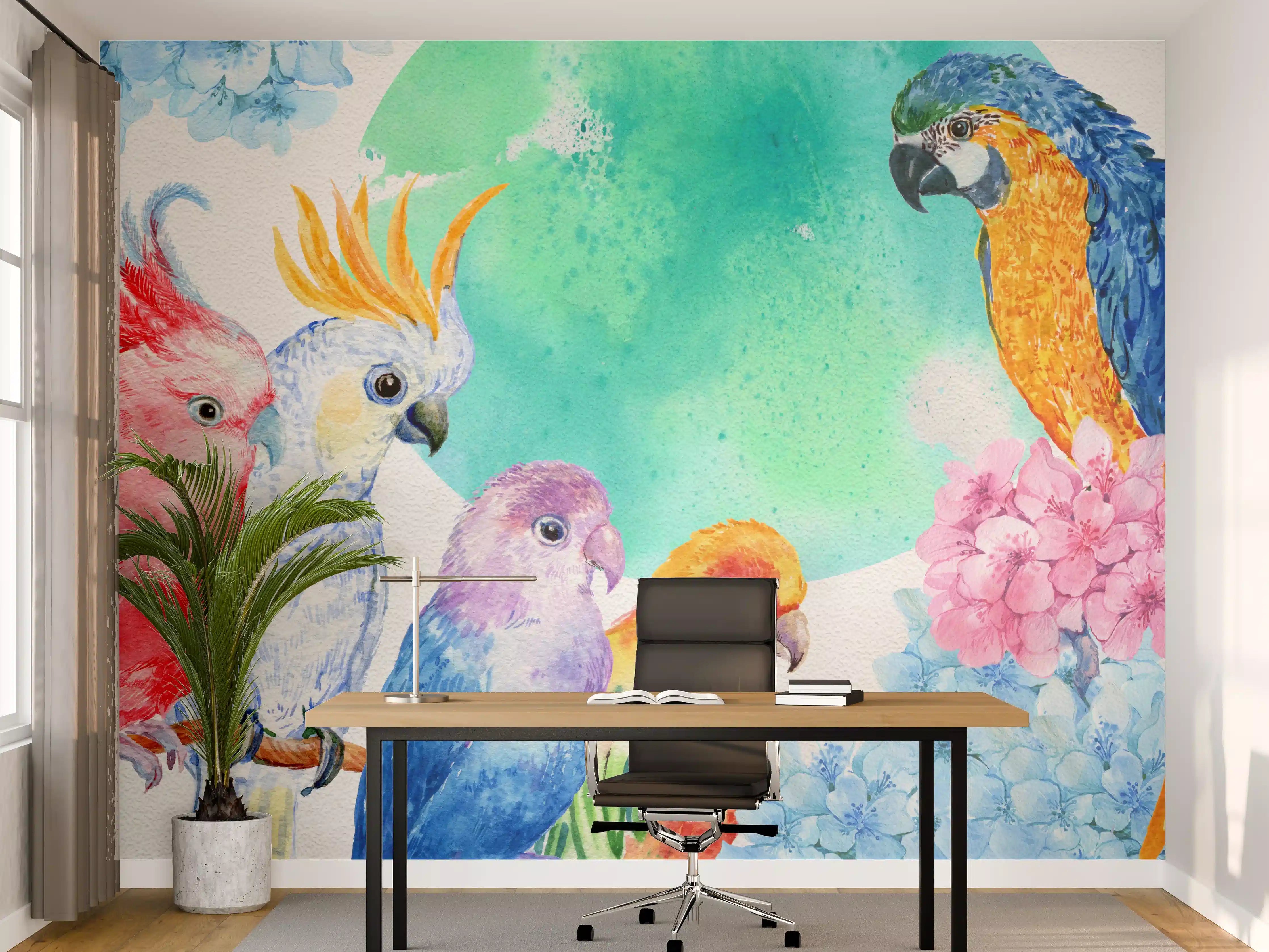 Büro Wandgestaltung - Papagei Aquarell - exotisch
