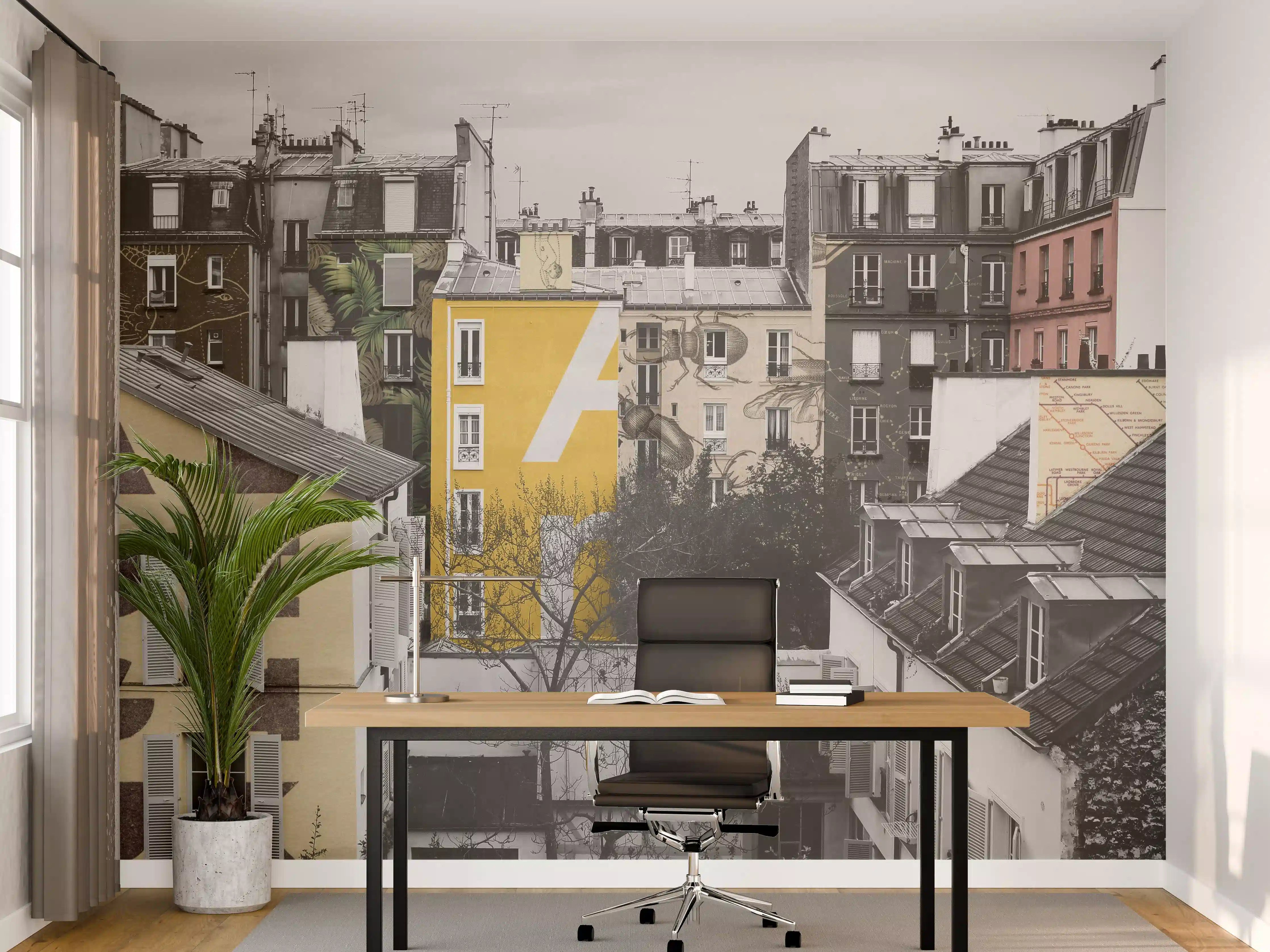 Büro Wandgestaltung - Paris Grau-Gelb-Highlight