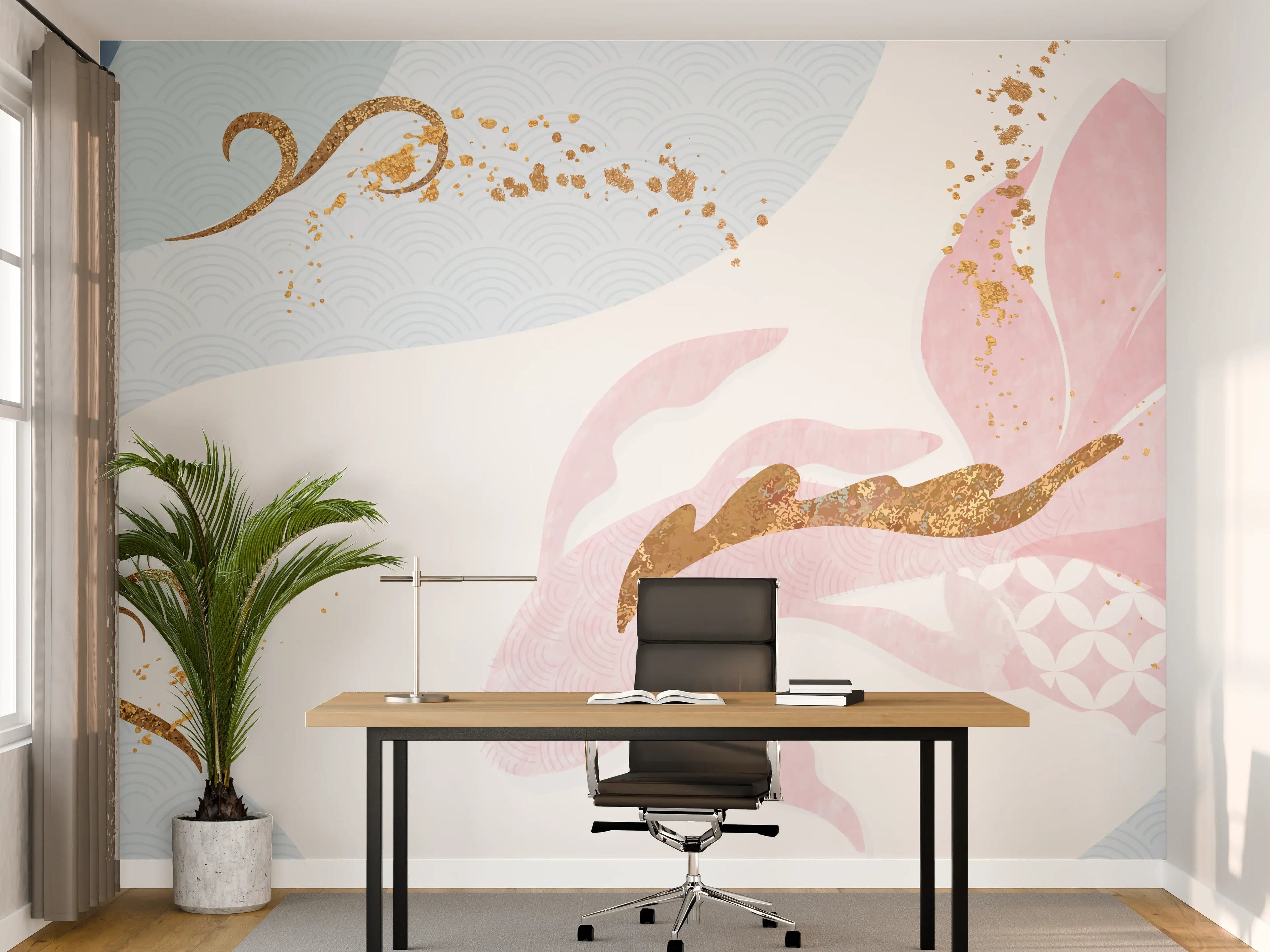 Büro Wandgestaltung - Pastell-Blumenmuster Goldakzente