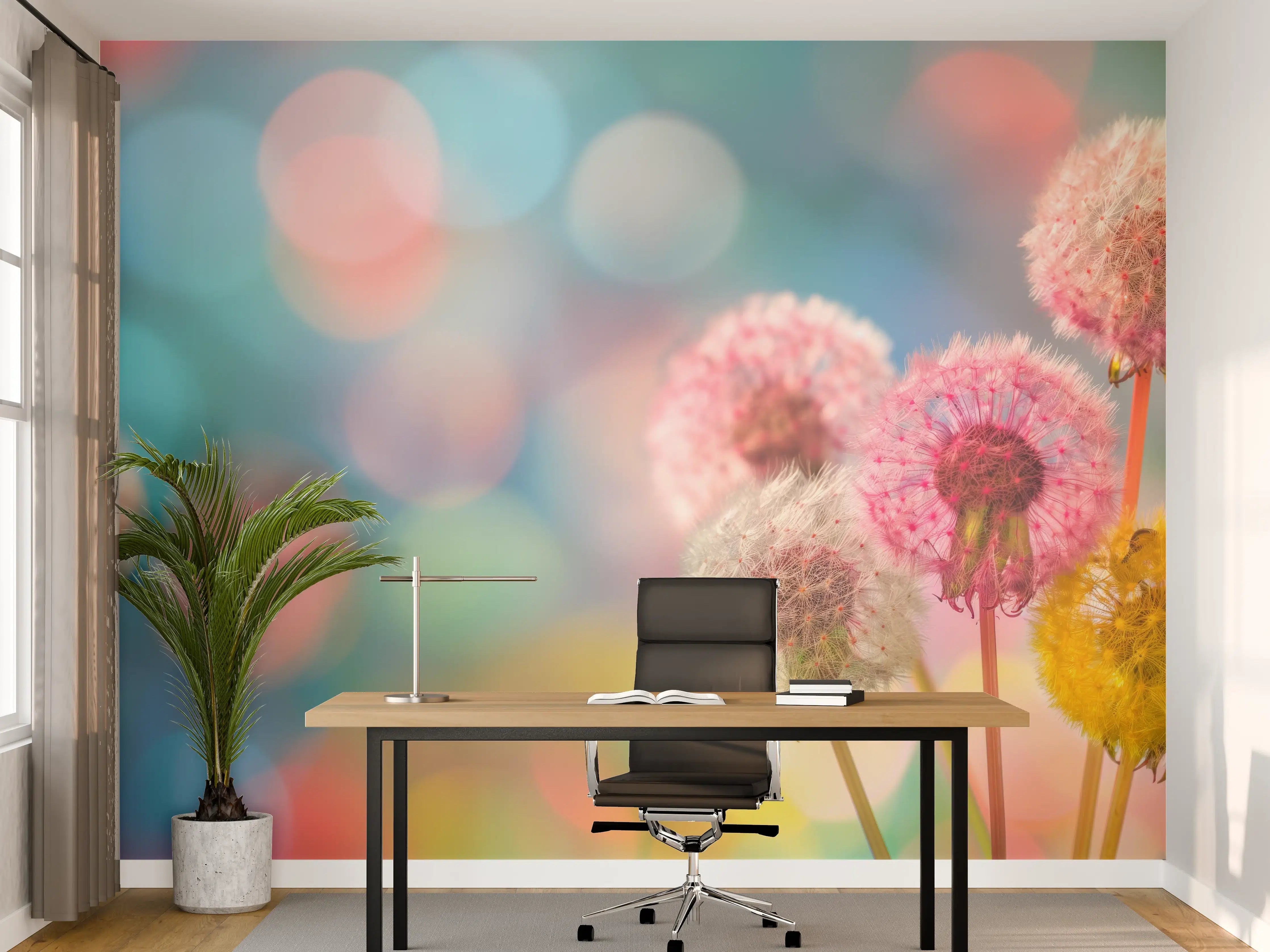 Büro Wandgestaltung - Pastell-Pusteblumen im Bokeh