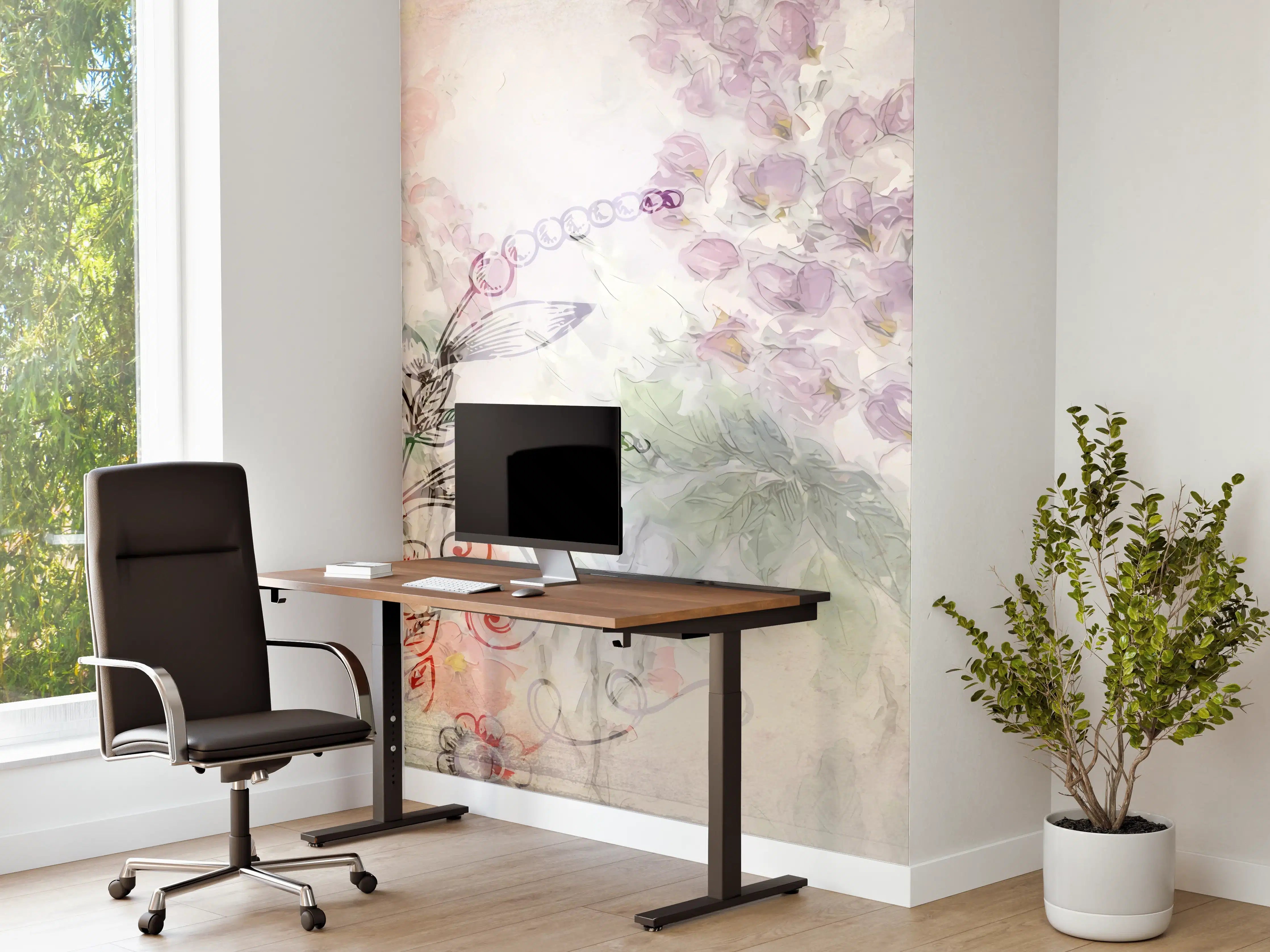 Büro Wandgestaltung - Pastellfarbene Blumenillustration