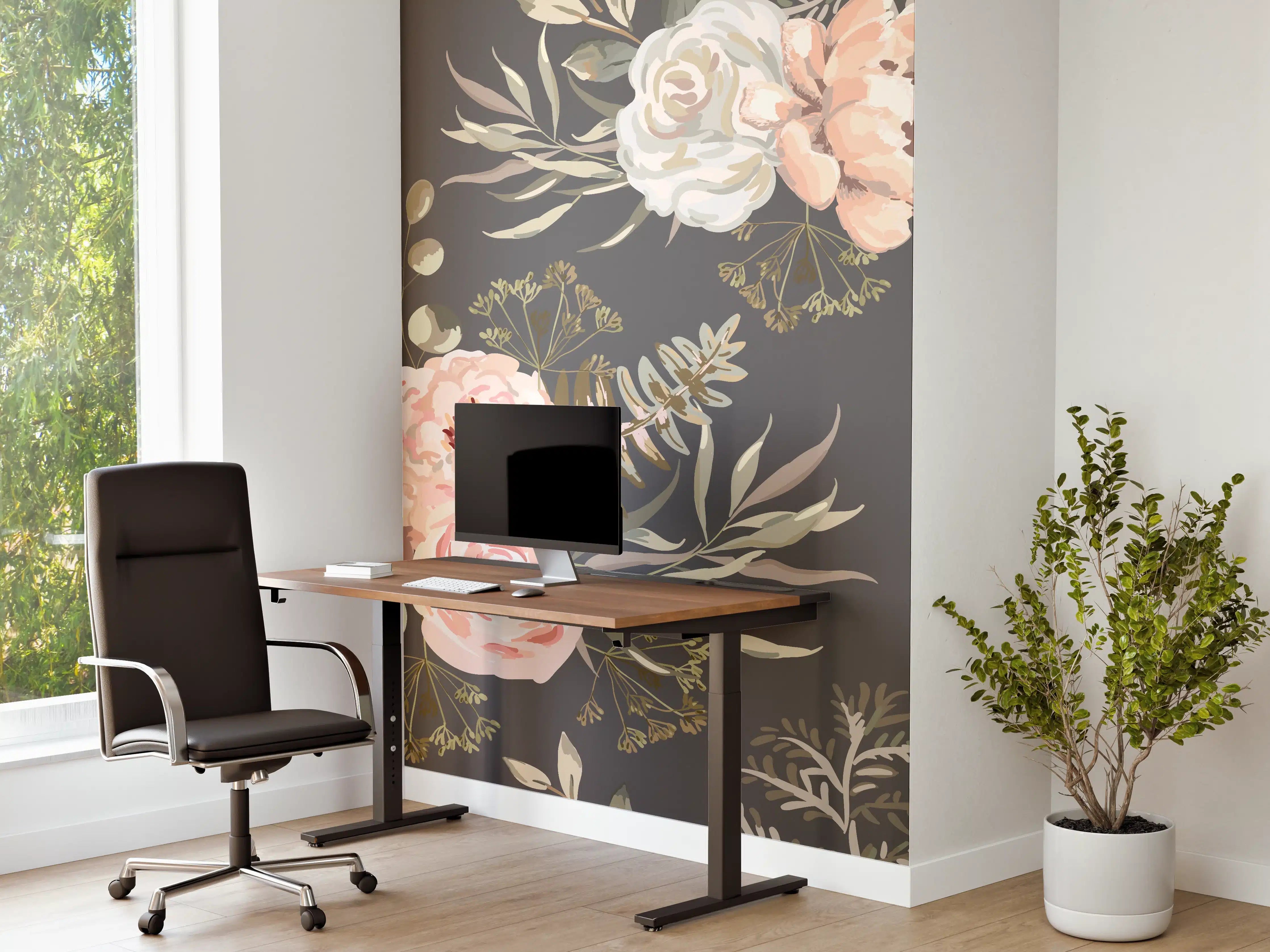 Büro Wandgestaltung - Pastellfarbene Blumenillustration mit zarten Grautönen