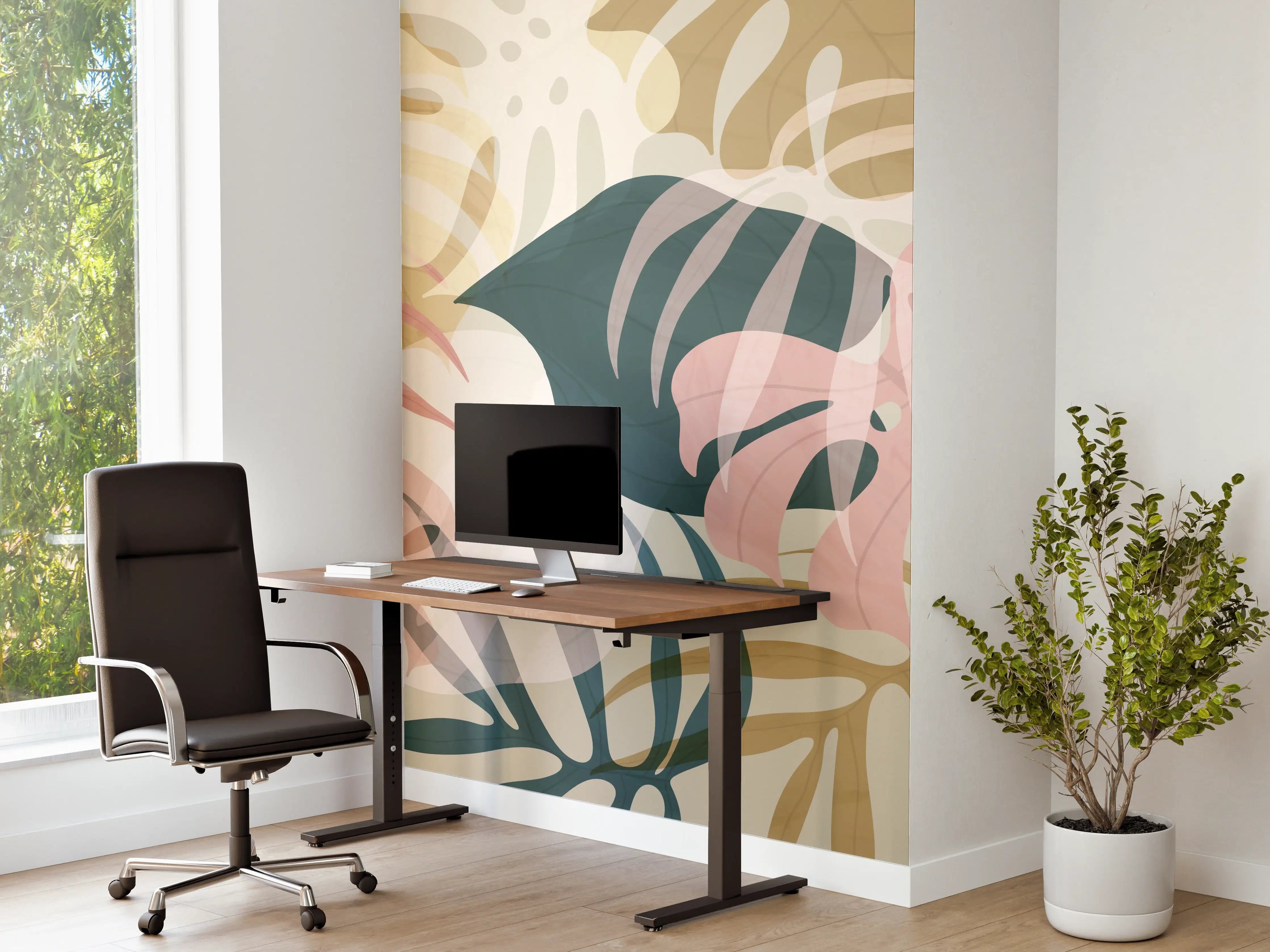 Büro Wandgestaltung - Pastellfarbene Blumenmuster Tapete