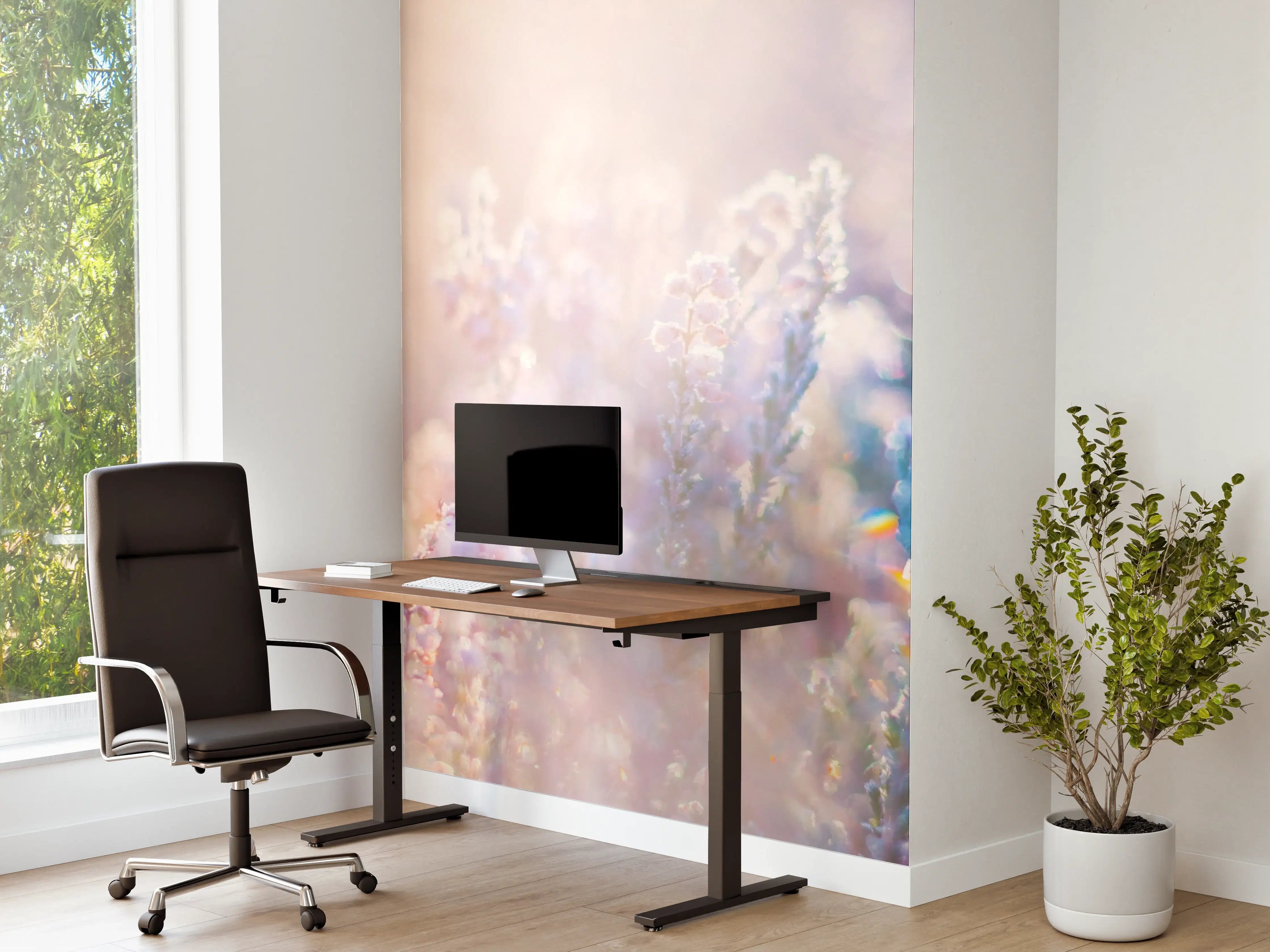Büro Wandgestaltung - Pastellfarbene Blumenwiese im Sonnenlicht
