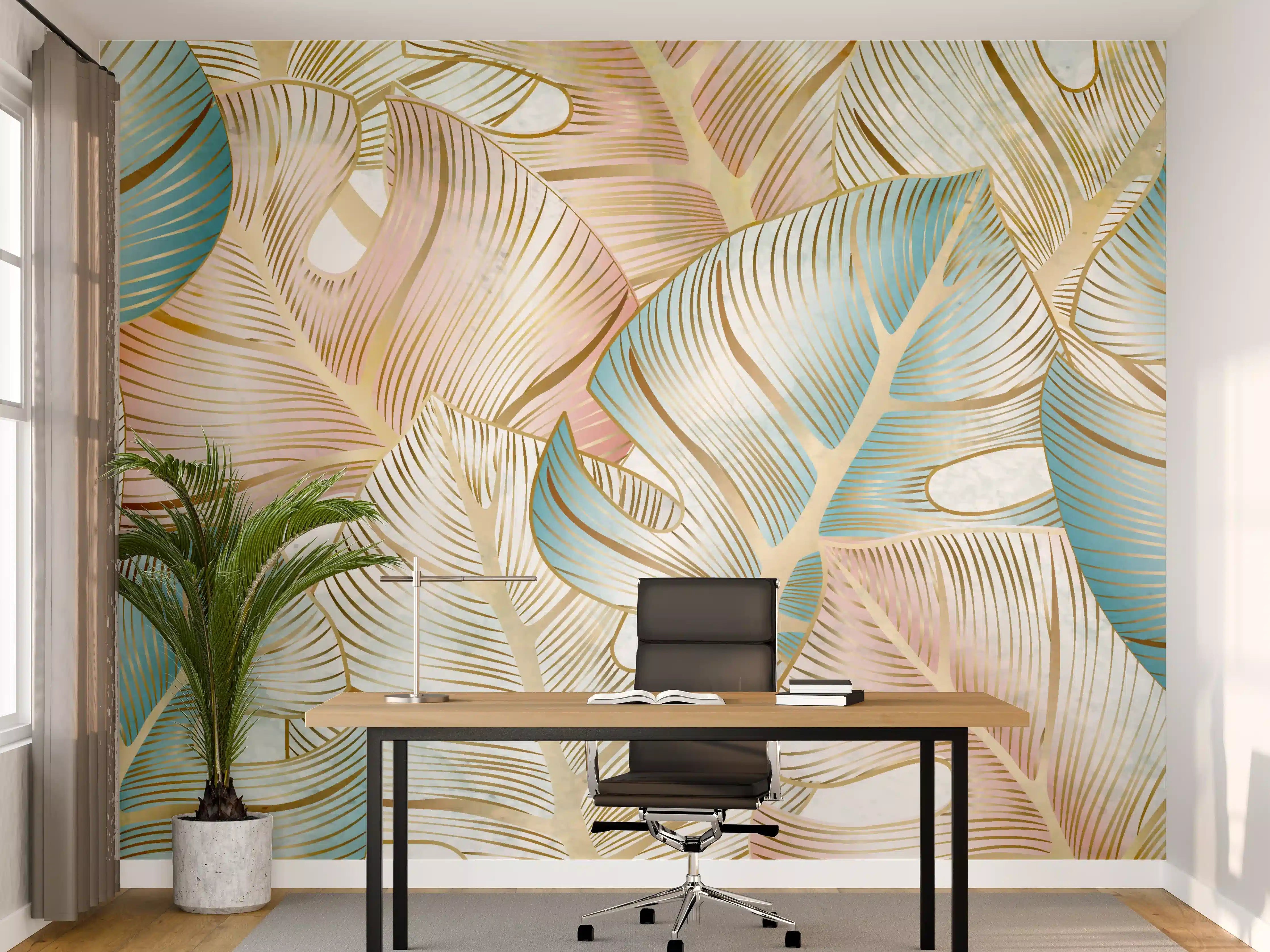 Büro Wandgestaltung - Pastellfarbenes Blattmuster Design