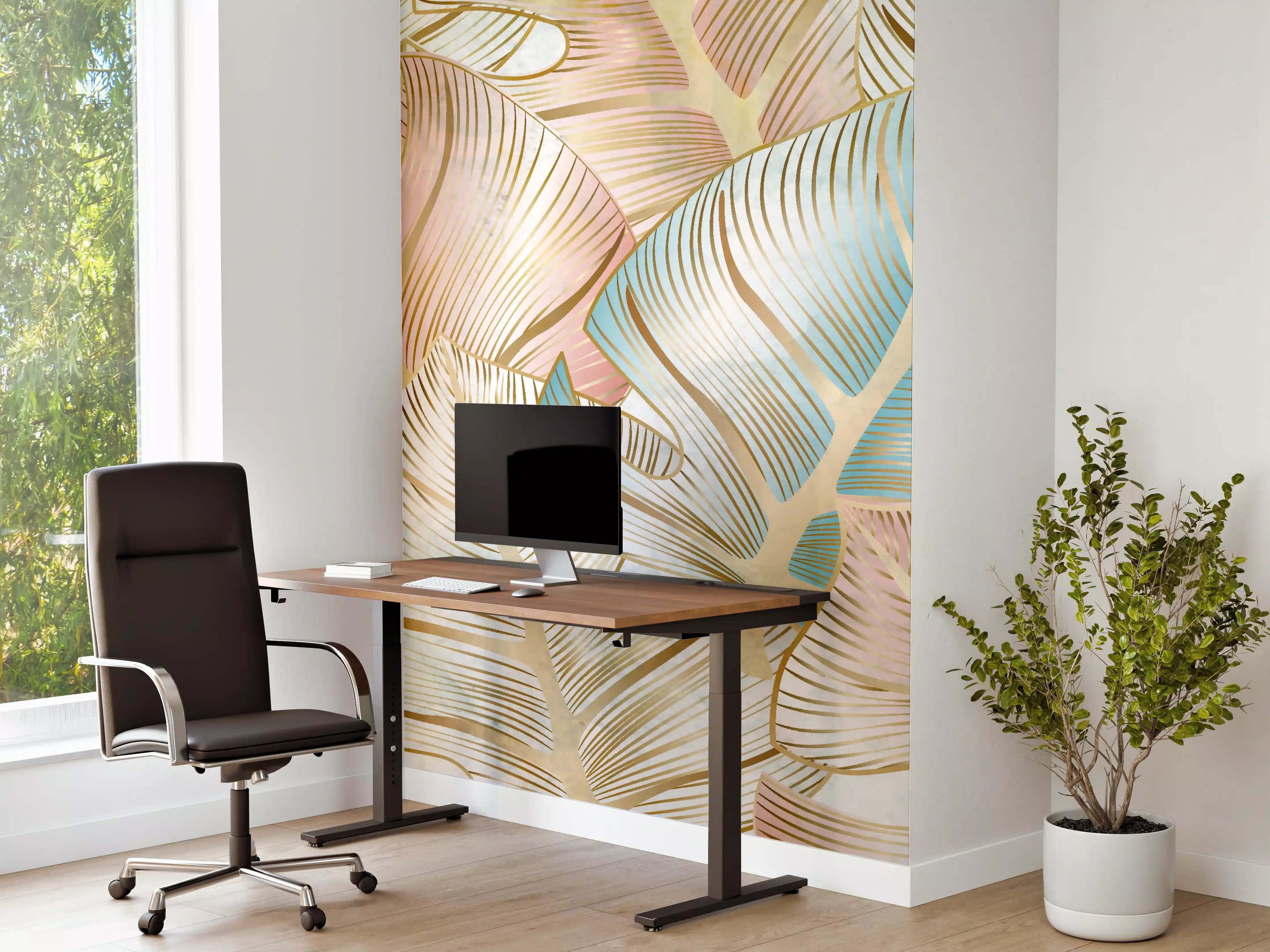 Büro Wandgestaltung - Pastellfarbenes Blattmuster Design