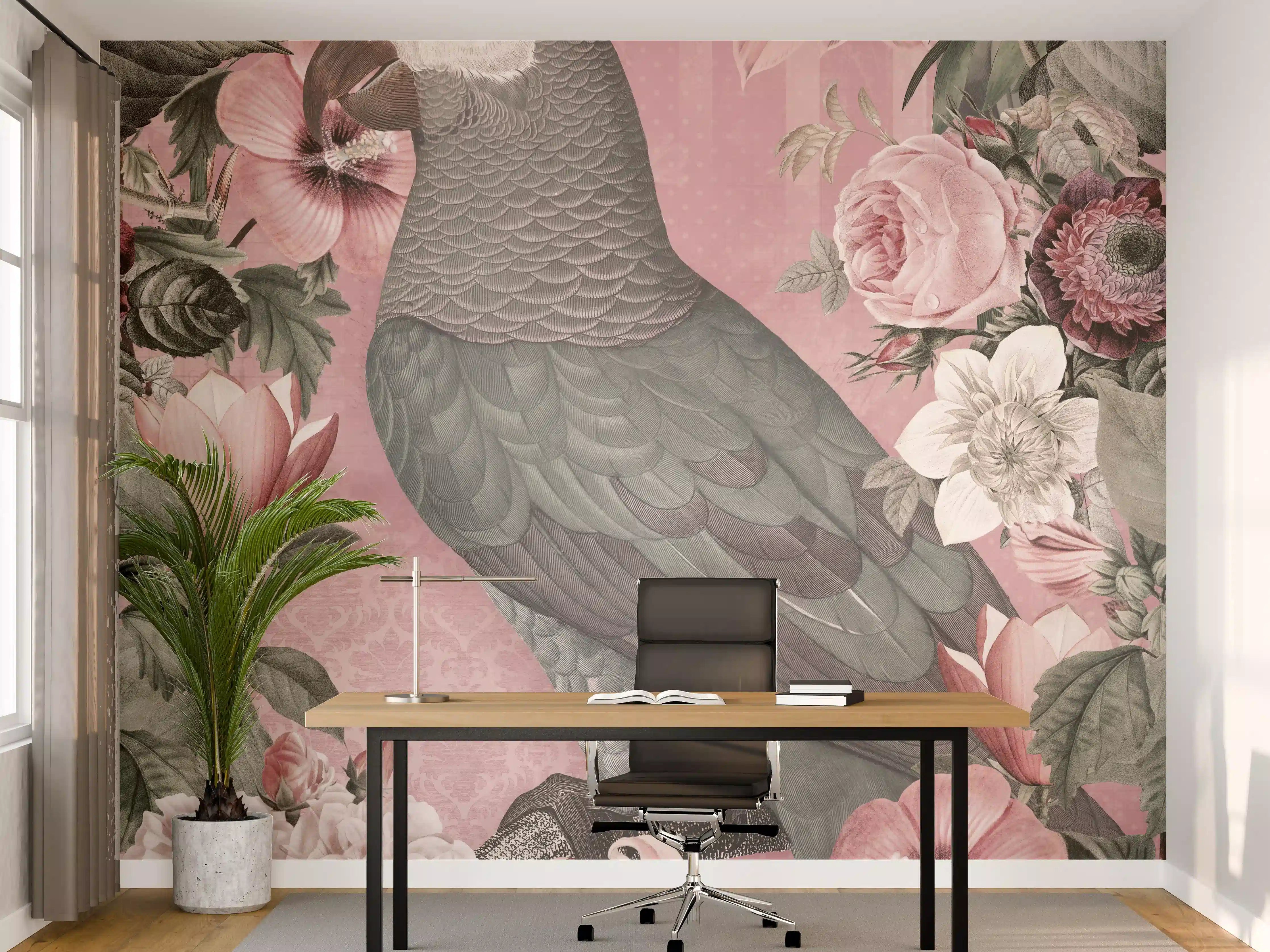 Büro Wandgestaltung - Pastellrosa Papagei Flora