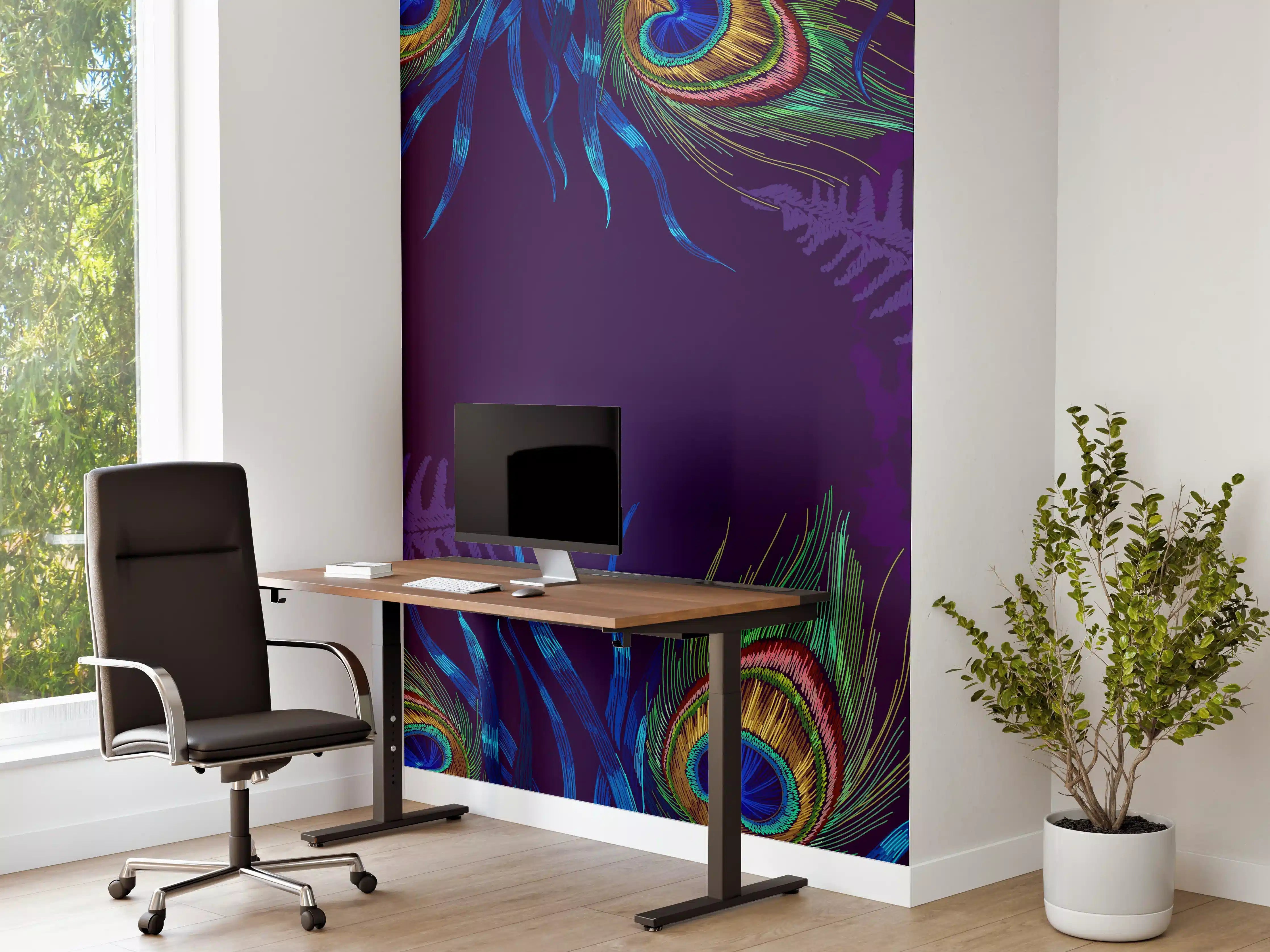 Büro Wandgestaltung - Pfauen Stickkunst Palmenblätter