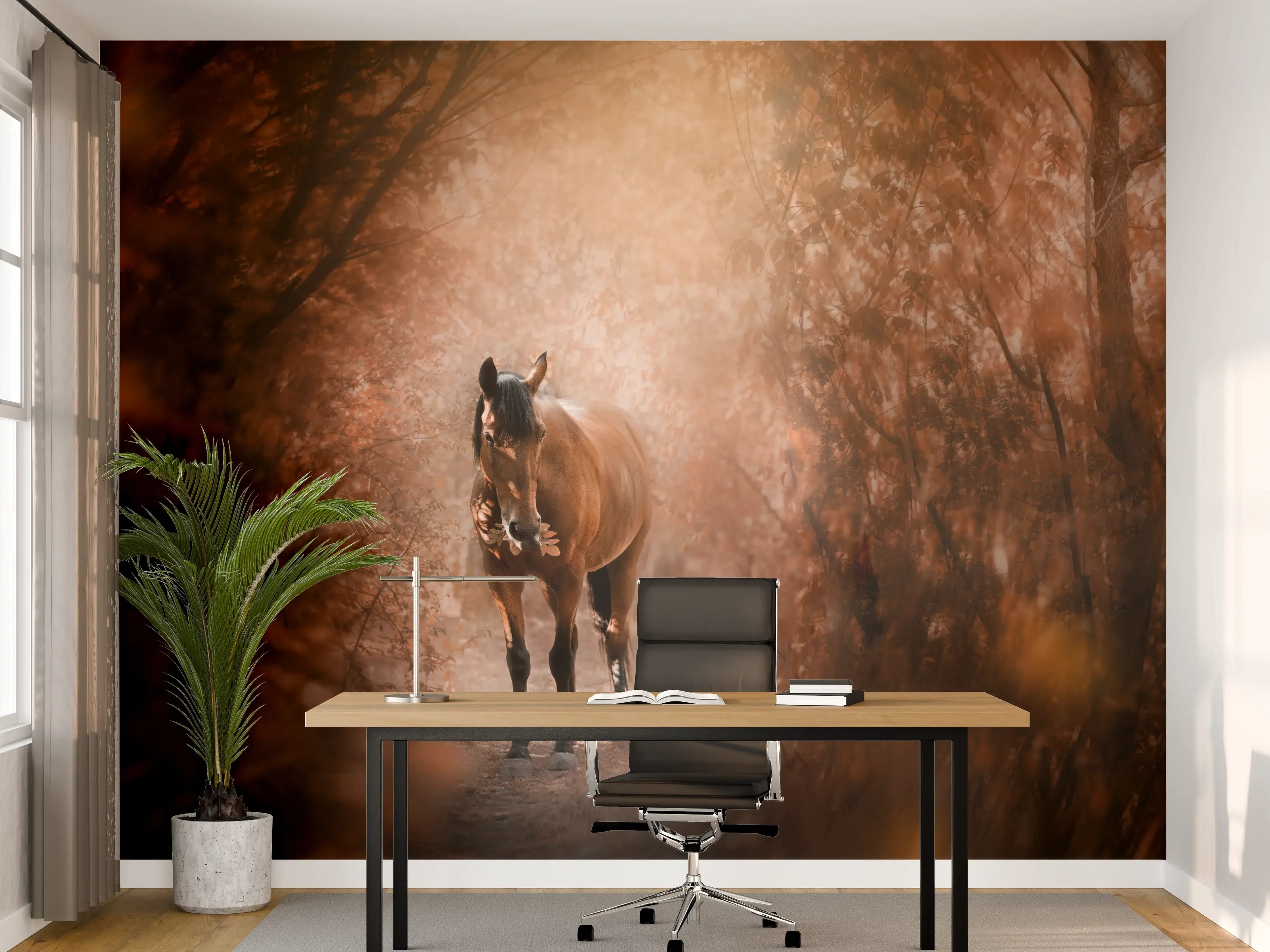Büro Wandgestaltung - Pferd stehend im Wald