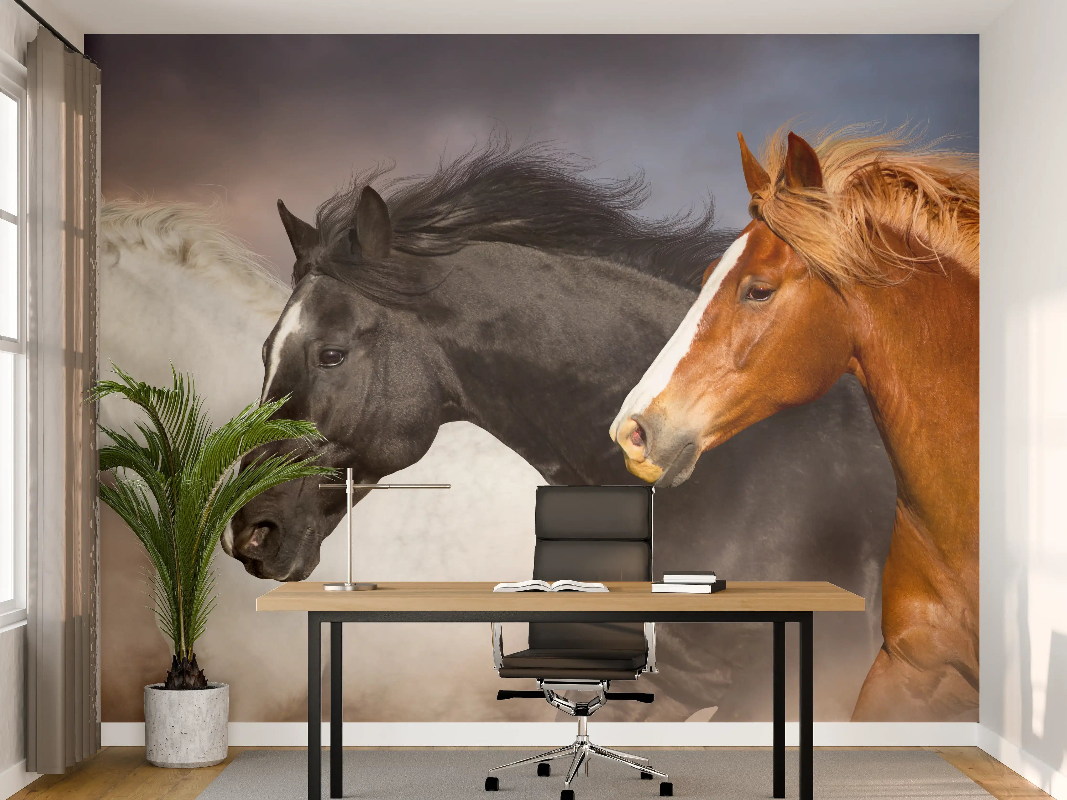 Büro Wandgestaltung - Pferde Portrait - abendlich