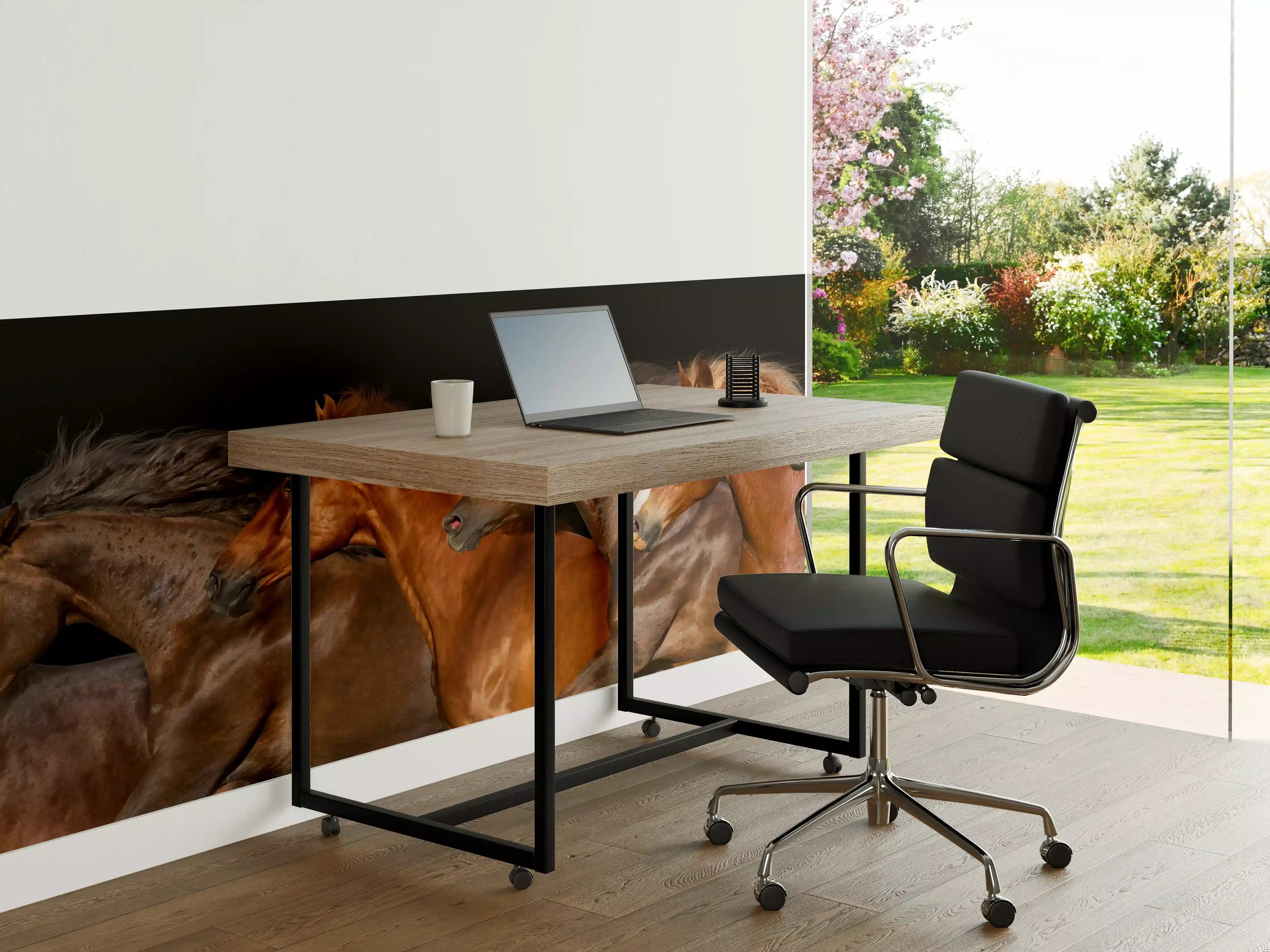 Büro Wandgestaltung - Pferdeherde Schwarz Hintergrund
