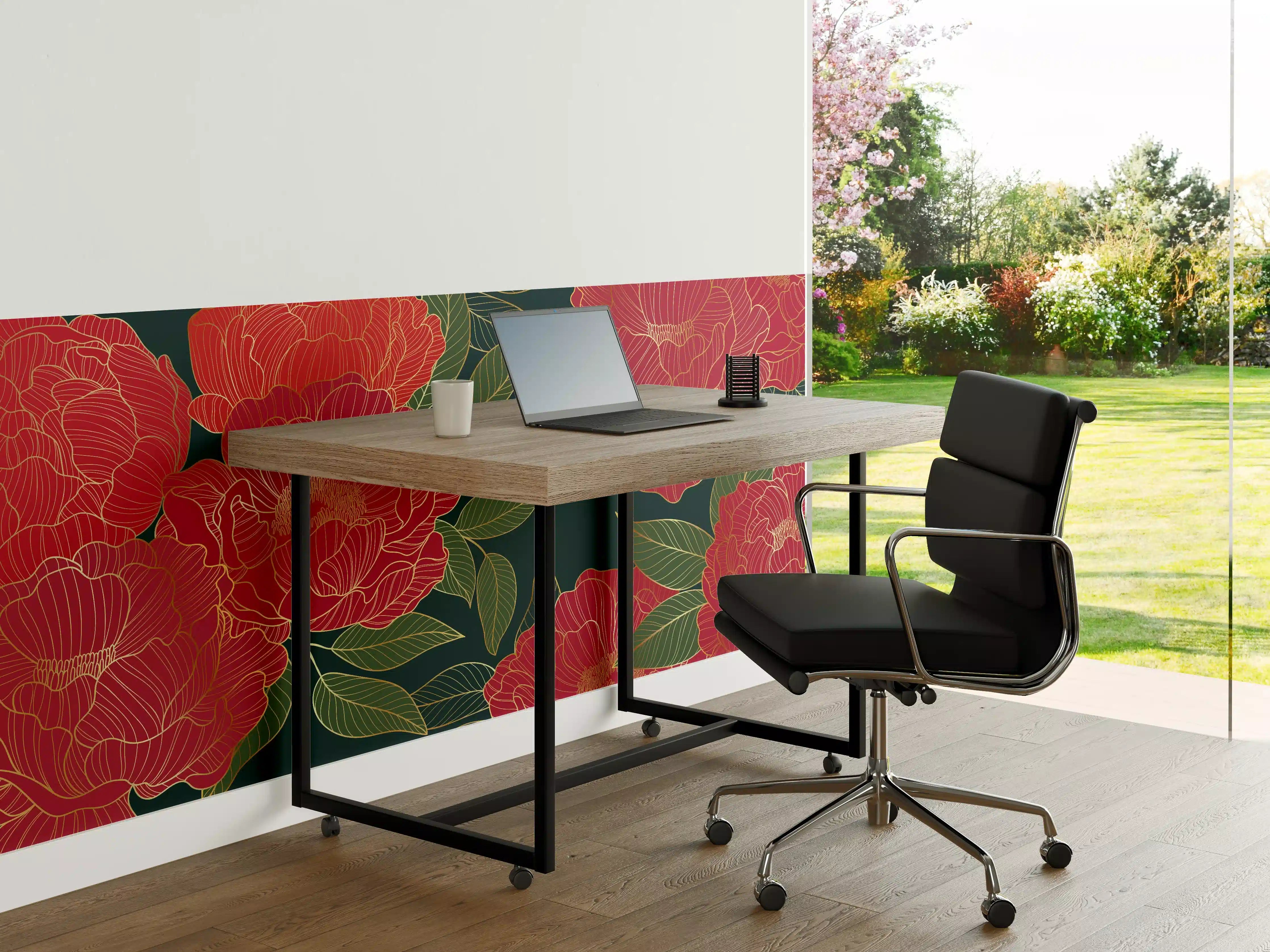 Büro Wandgestaltung - Pfingstrosen Muster Dunkelrot