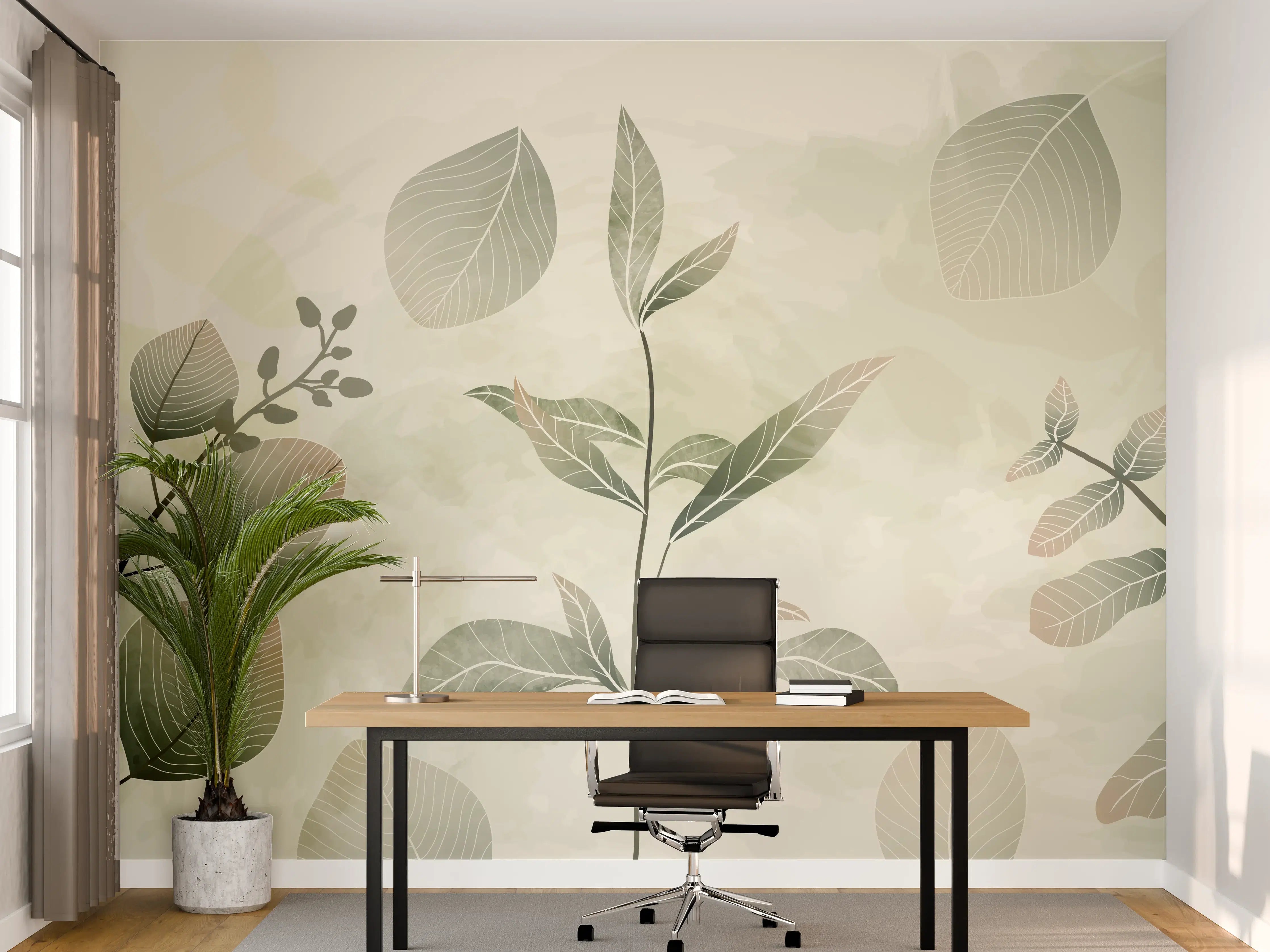 Büro Wandgestaltung - Pflanzenmuster in Grüntönen
