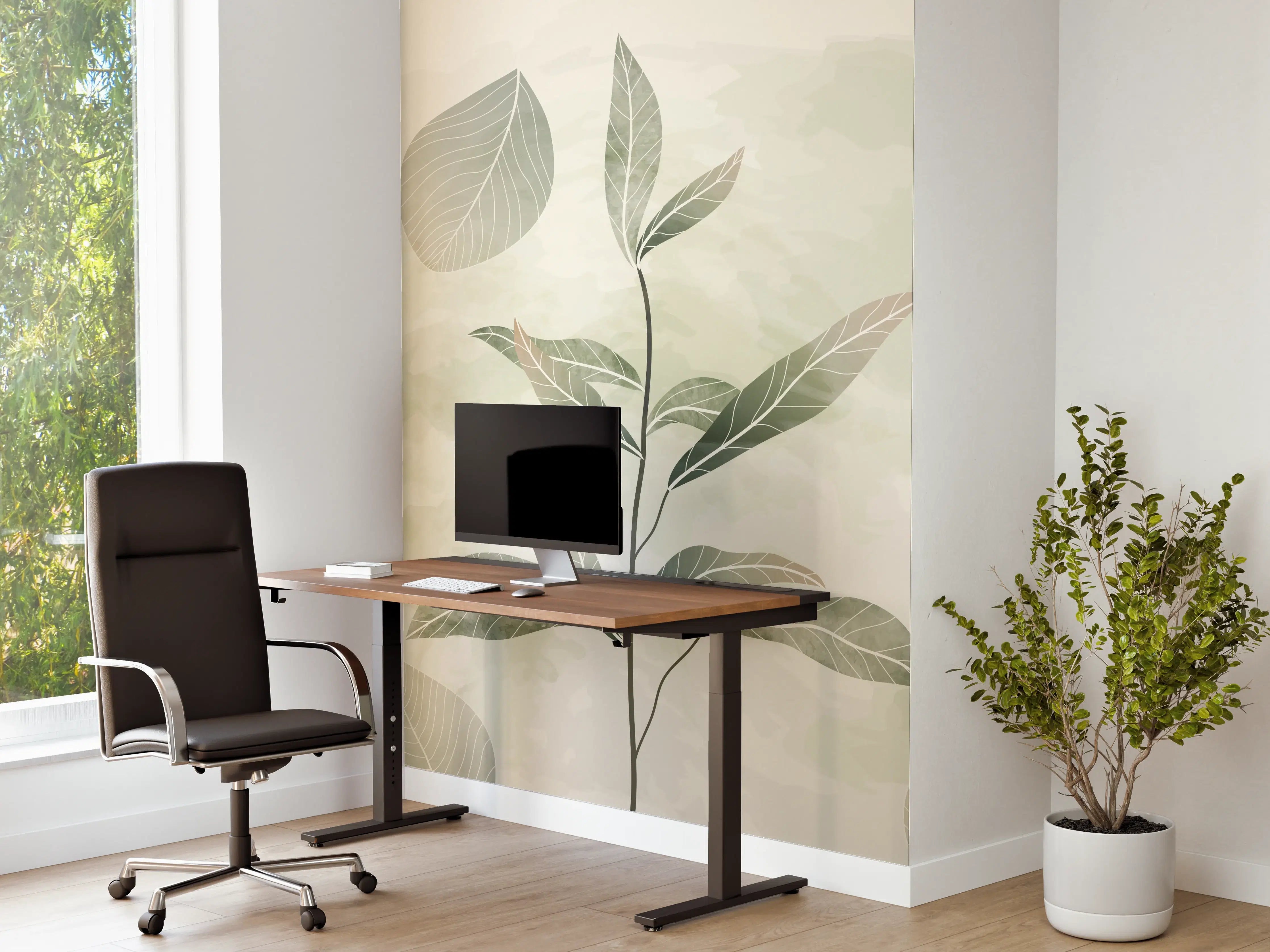 Büro Wandgestaltung - Pflanzenmuster in Grüntönen
