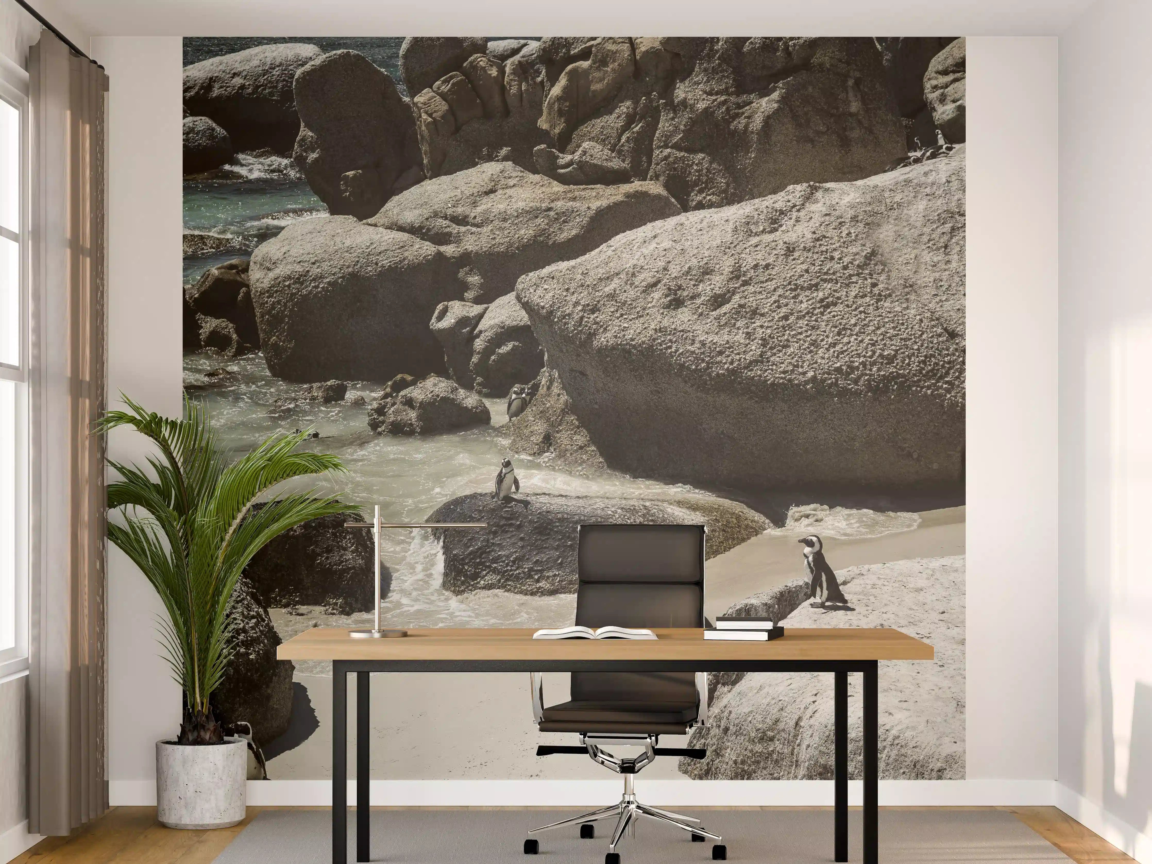 Büro Wandgestaltung - Pinguine an Felsküste