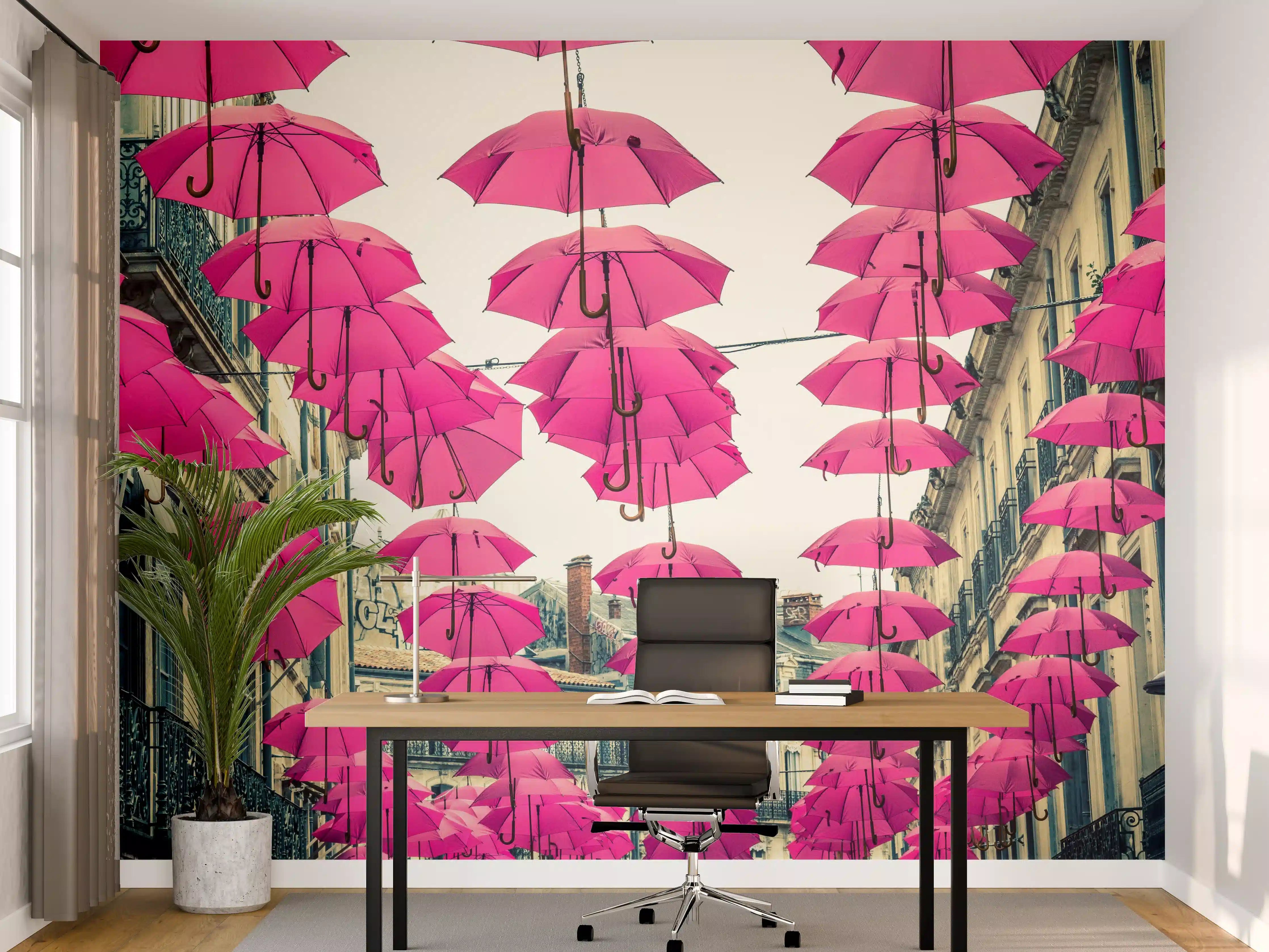 Büro Wandgestaltung - Pinke Schirme Straßendekoration