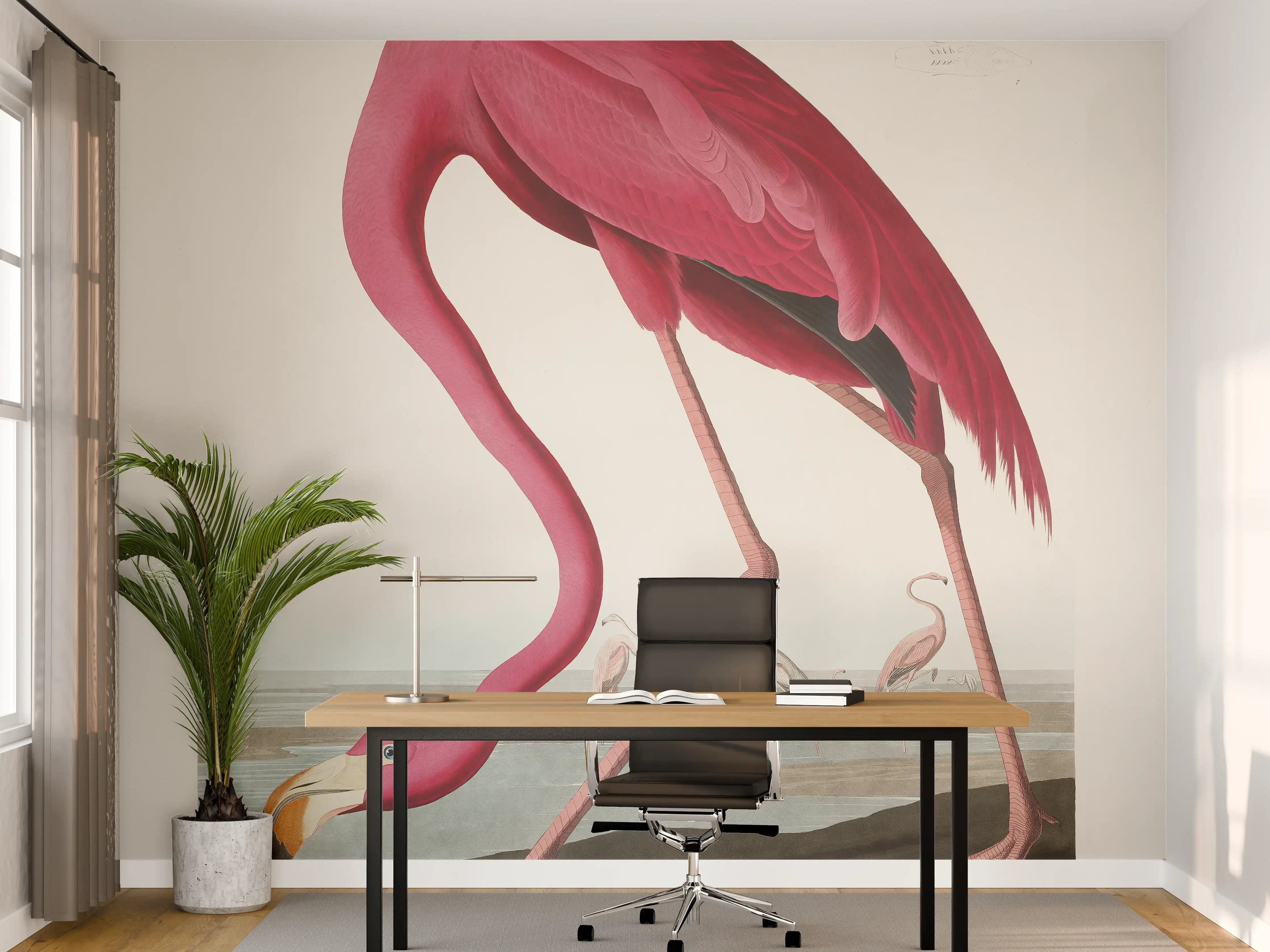 Büro Wandgestaltung - Pinker Flamingo - John James Audubon