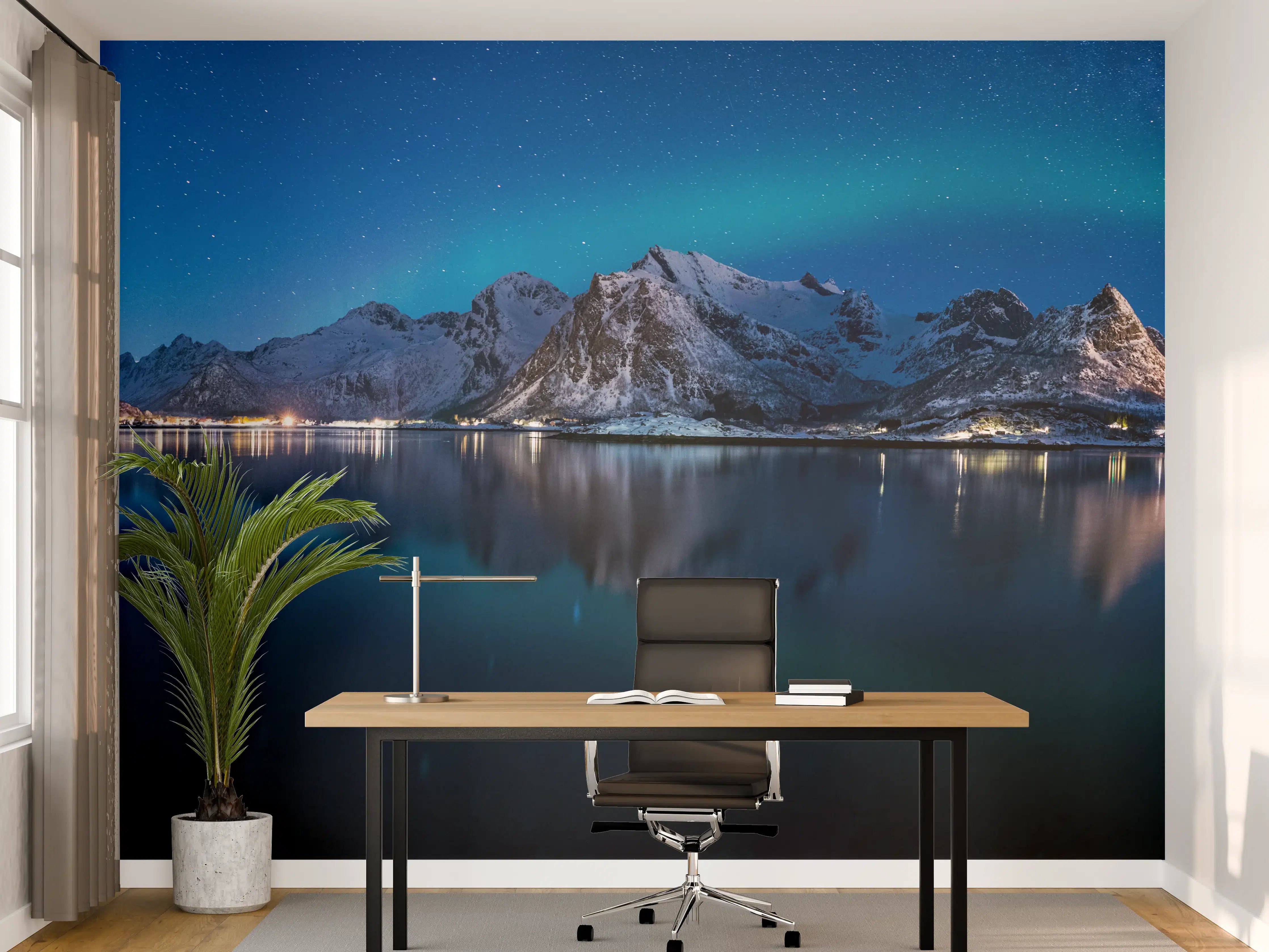 Büro Wandgestaltung - Polarlichter am Himmel von Norwegen