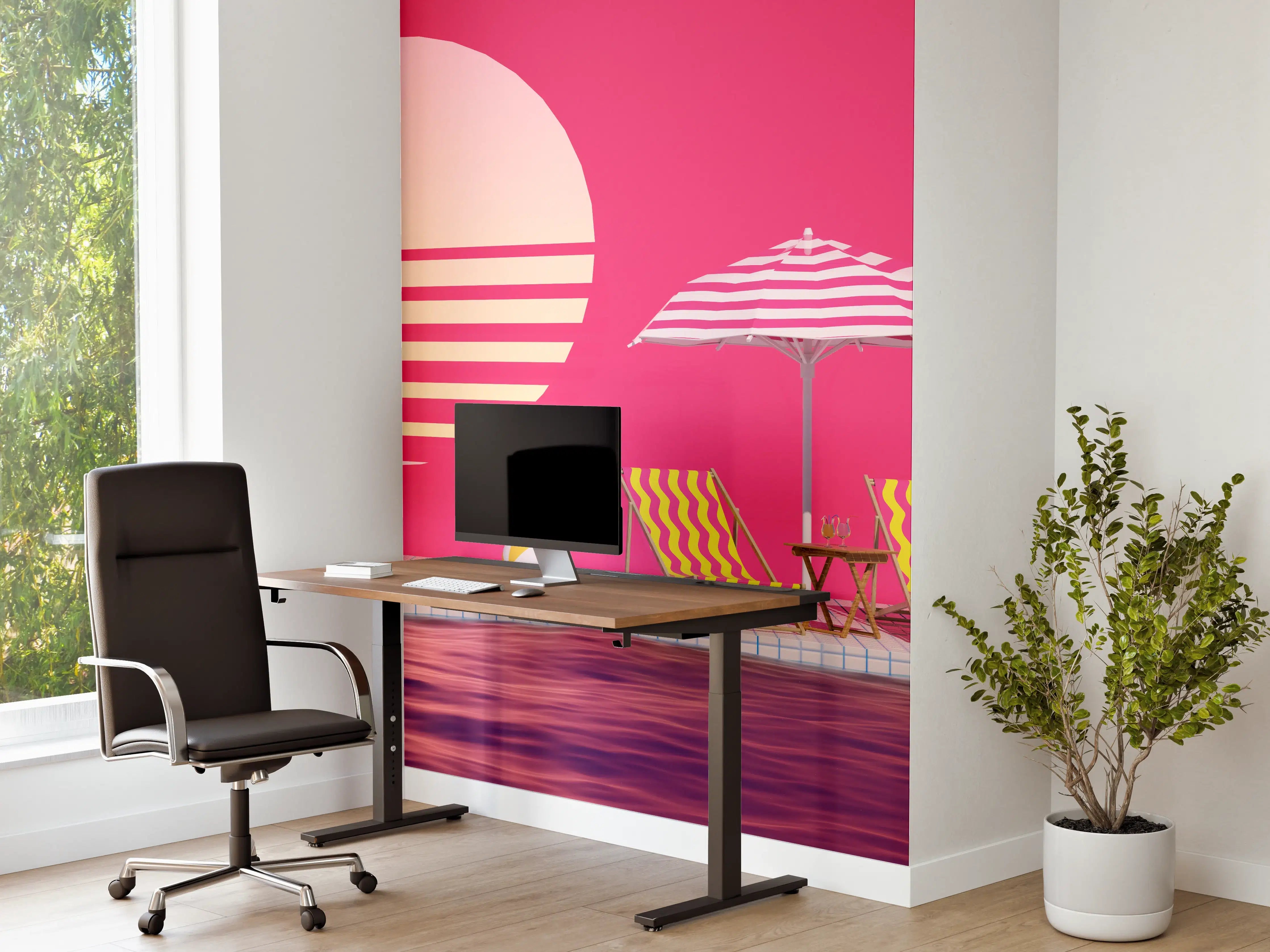 Büro Wandgestaltung - Poolparty mit Tropendeko Rosa