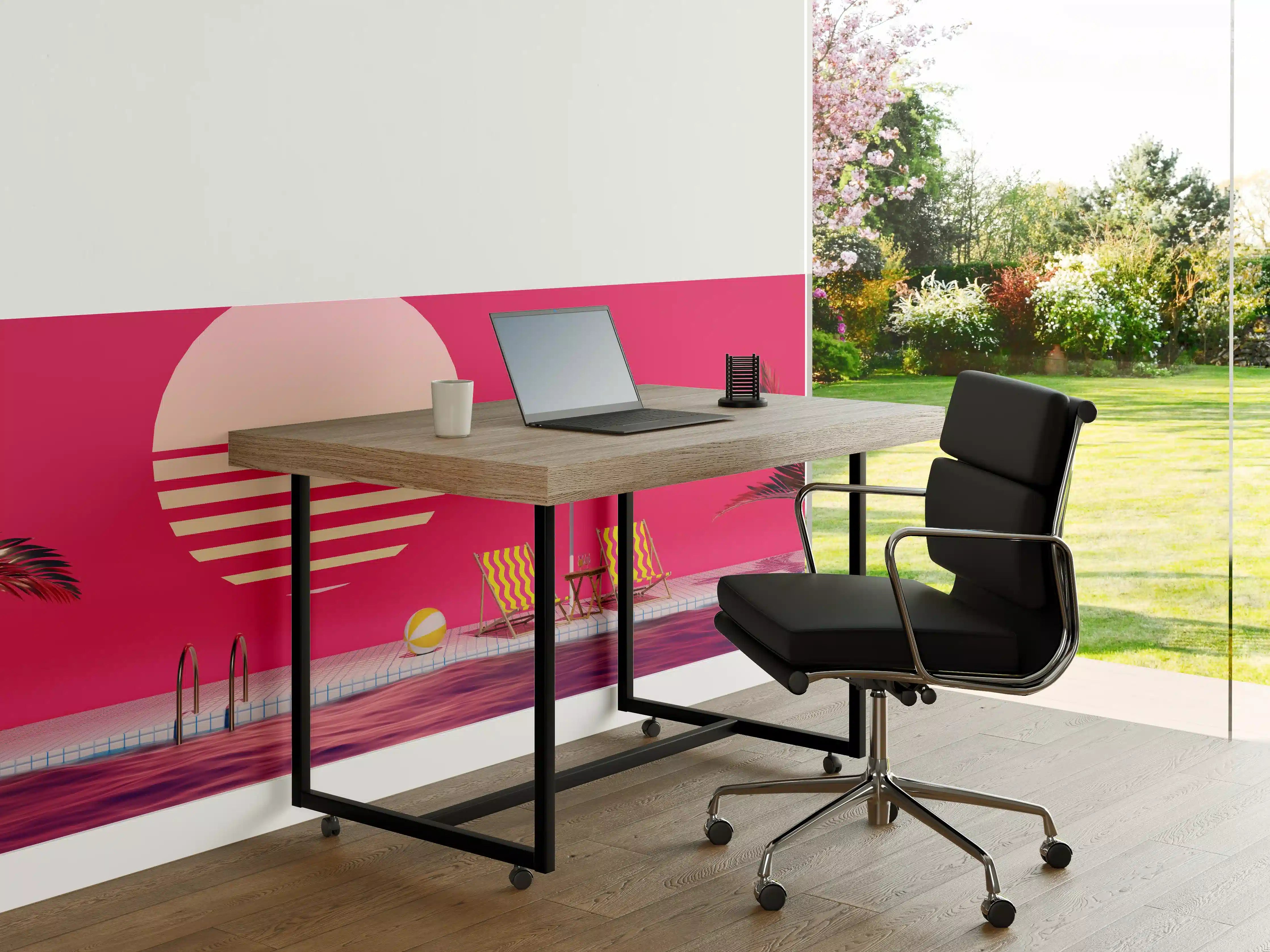 Büro Wandgestaltung - Poolparty mit Tropendeko Rosa