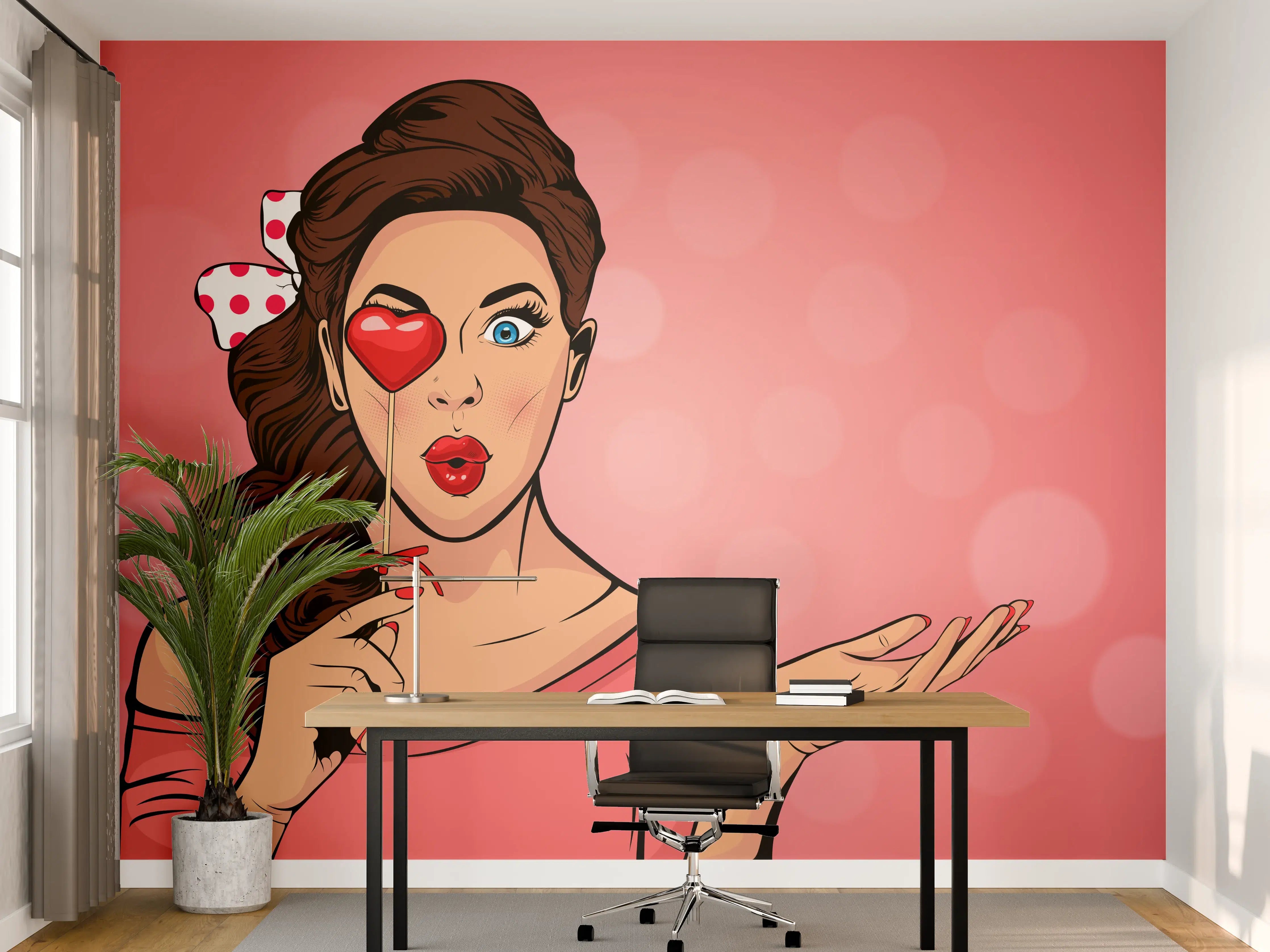 Büro Wandgestaltung - Pop-Art-Lady-mit-Herz-Lolly