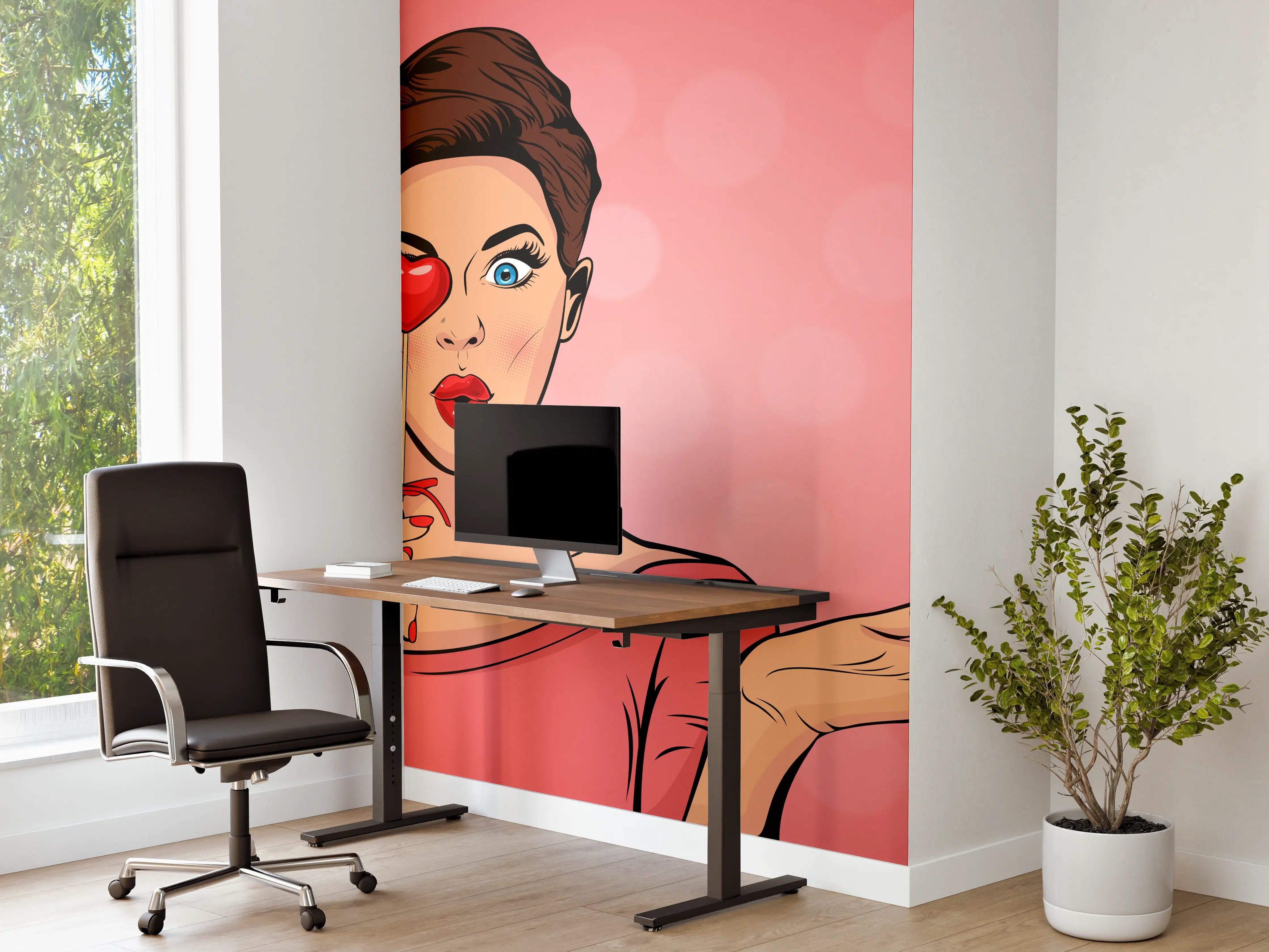 Büro Wandgestaltung - Pop-Art-Lady-mit-Herz-Lolly