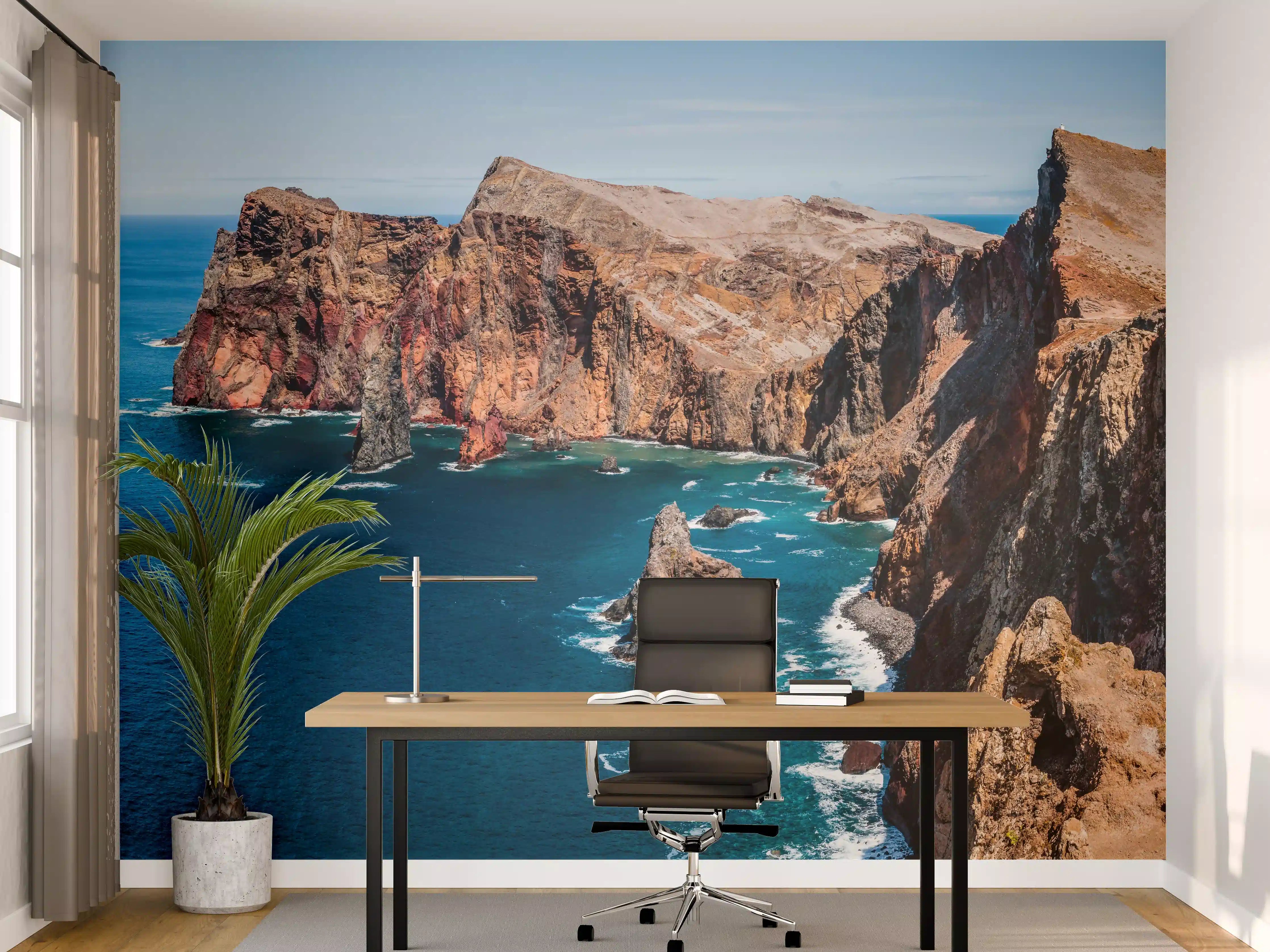 Büro Wandgestaltung - Portugal Felsklippen, Tiefes Blau