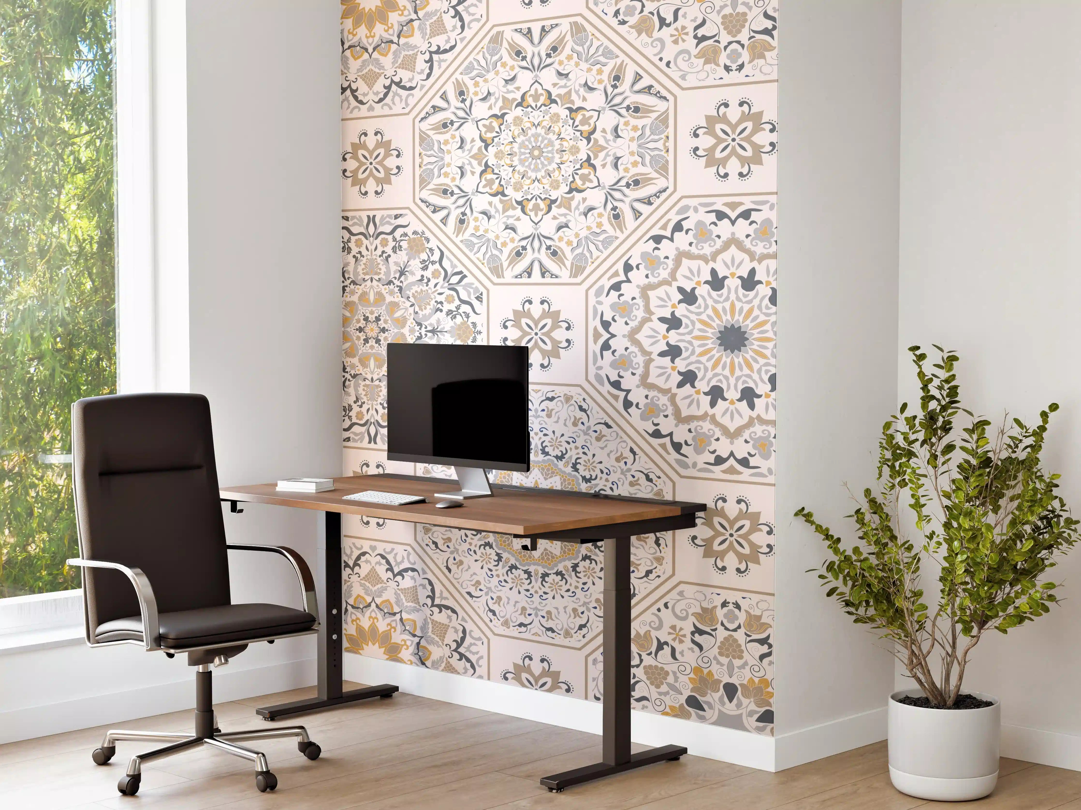 Büro Wandgestaltung - Premium Weiß-Grau Ornament-Muster