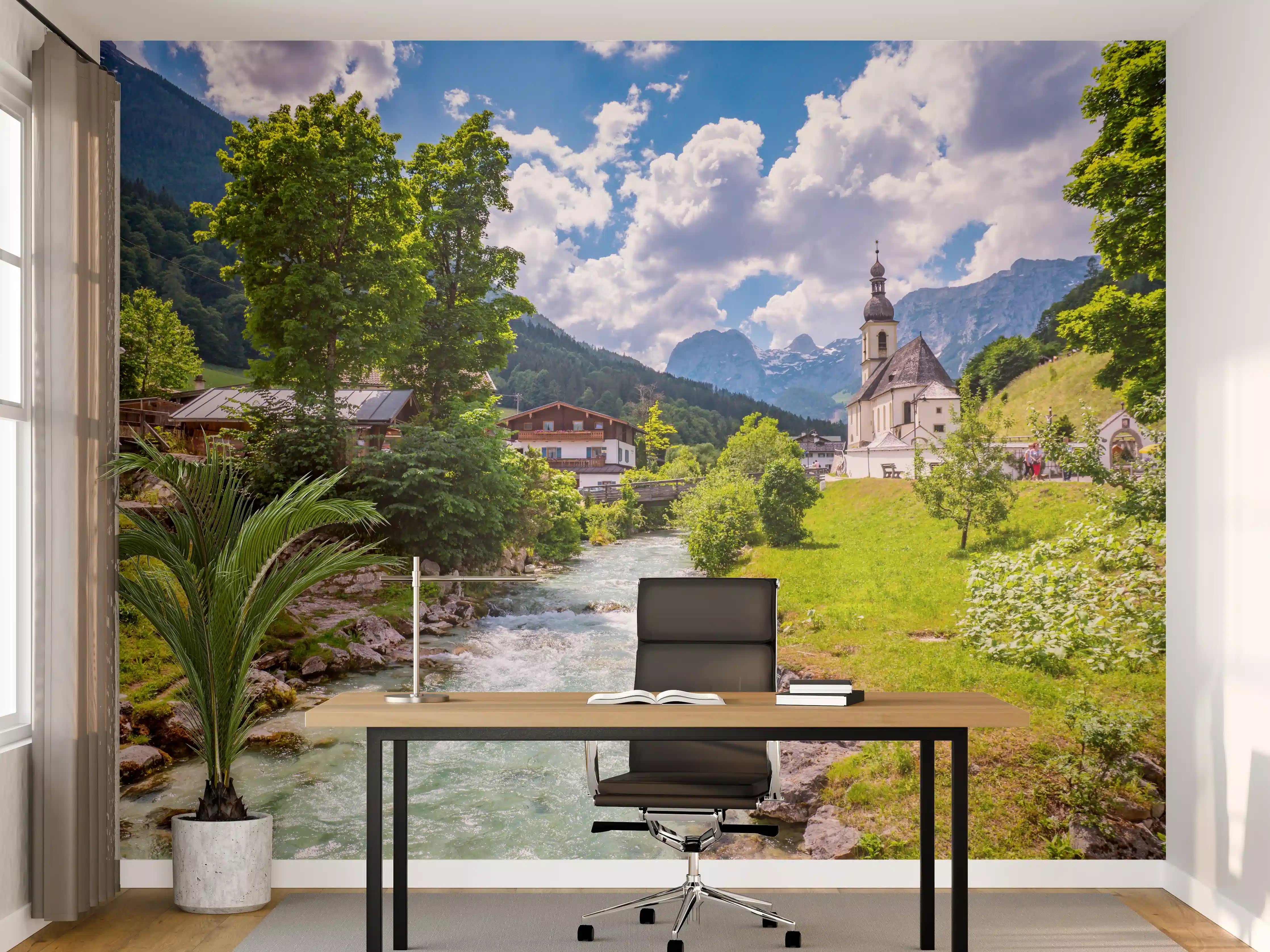 Büro Wandgestaltung - Ramsauer Kirche und Berge