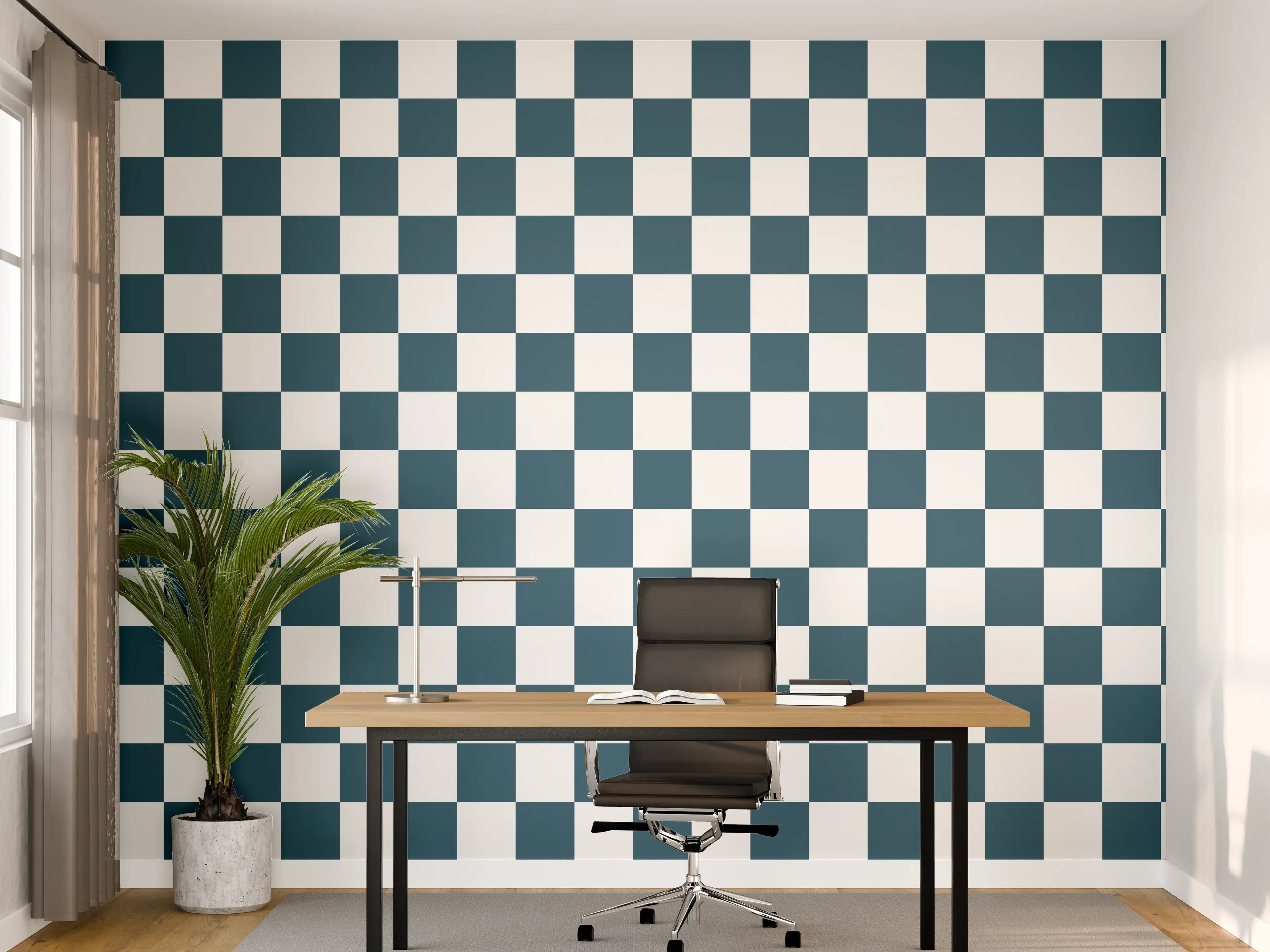 Büro Wandgestaltung - Retro Blaue Fliesen im Badezimmer