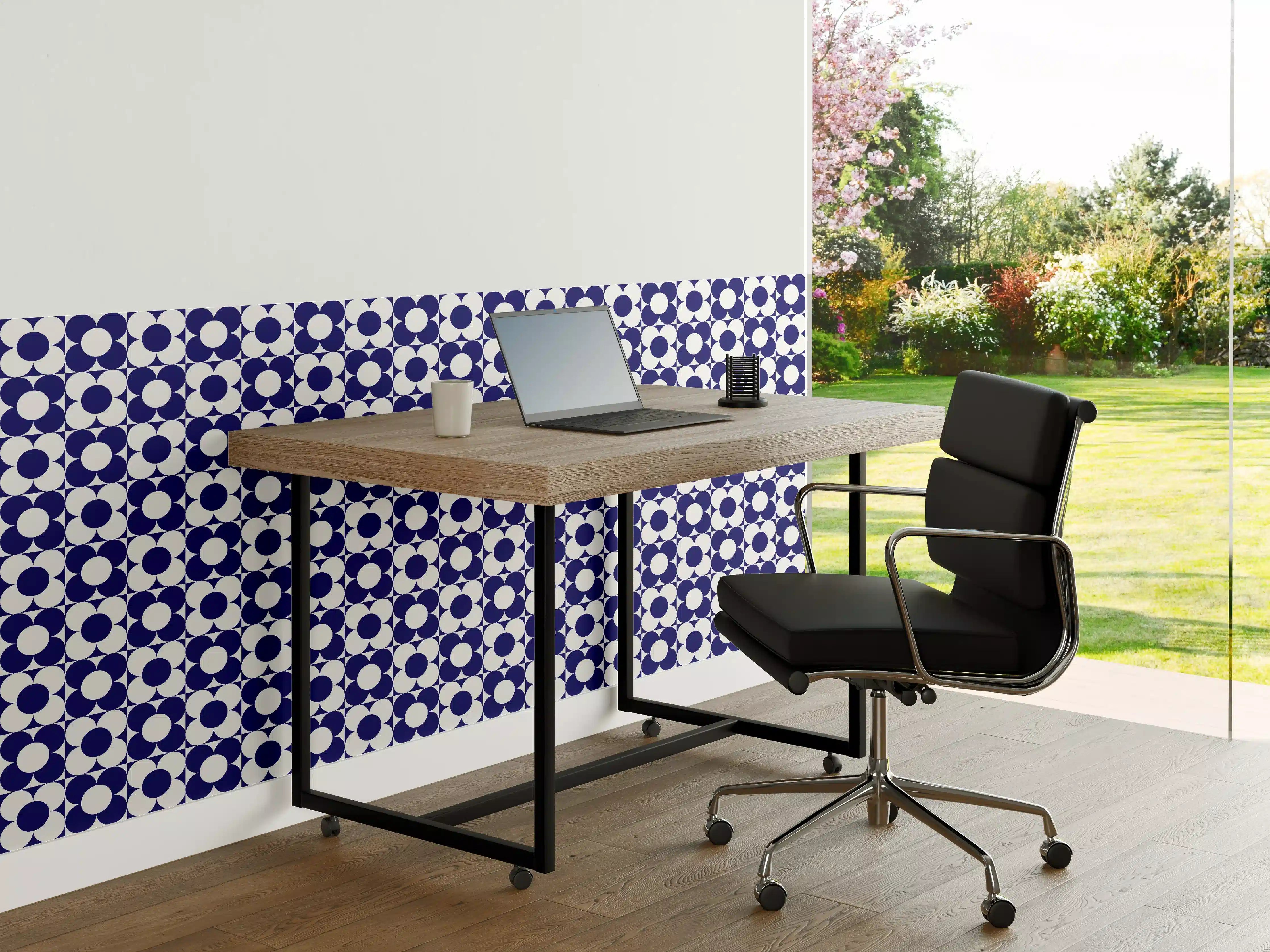 Büro Wandgestaltung - Retro-Primavera-Bloemen in Blau