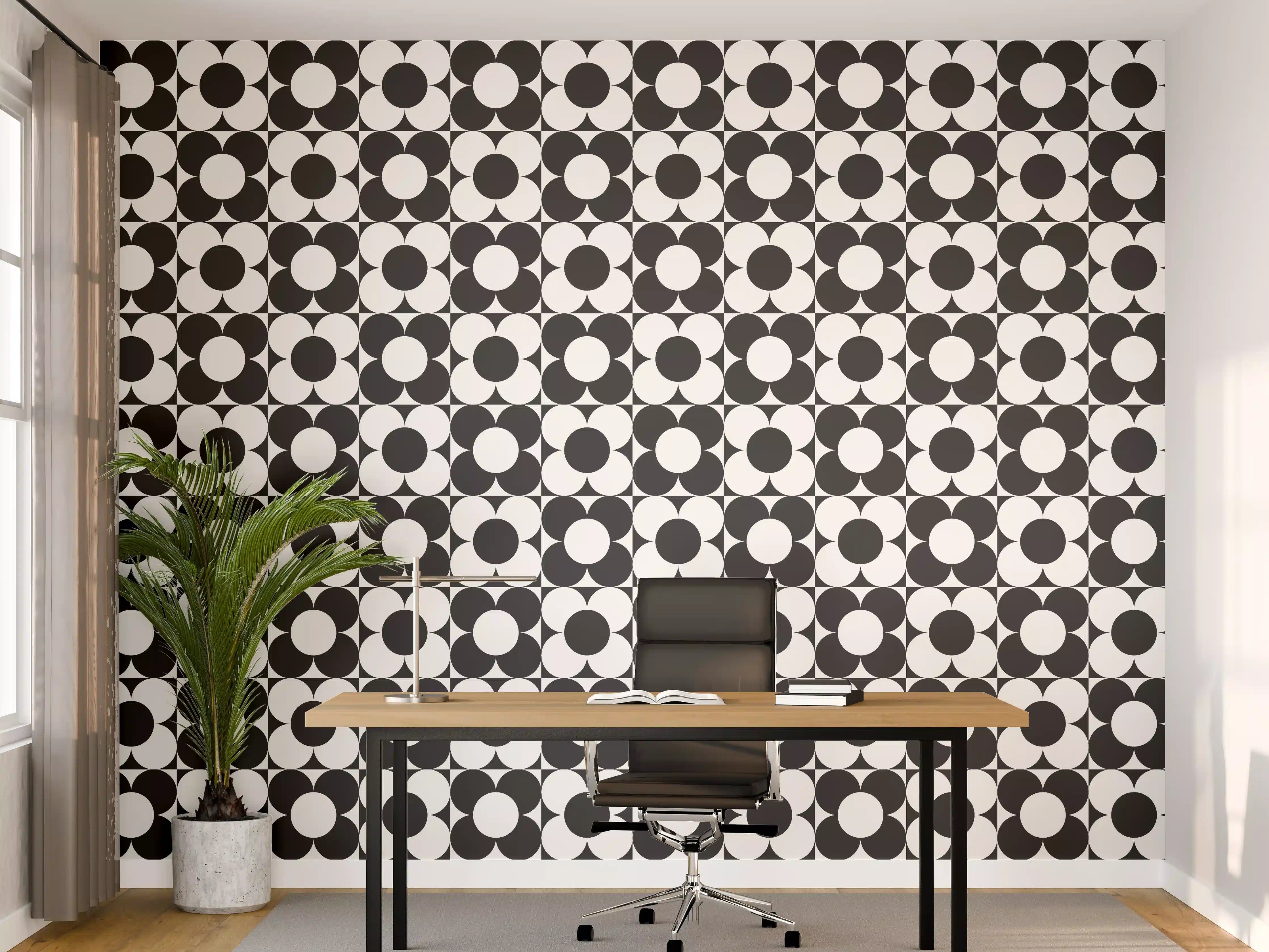 Büro Wandgestaltung - Retro Primavera Carbone mit weißen und grauen Nuancen