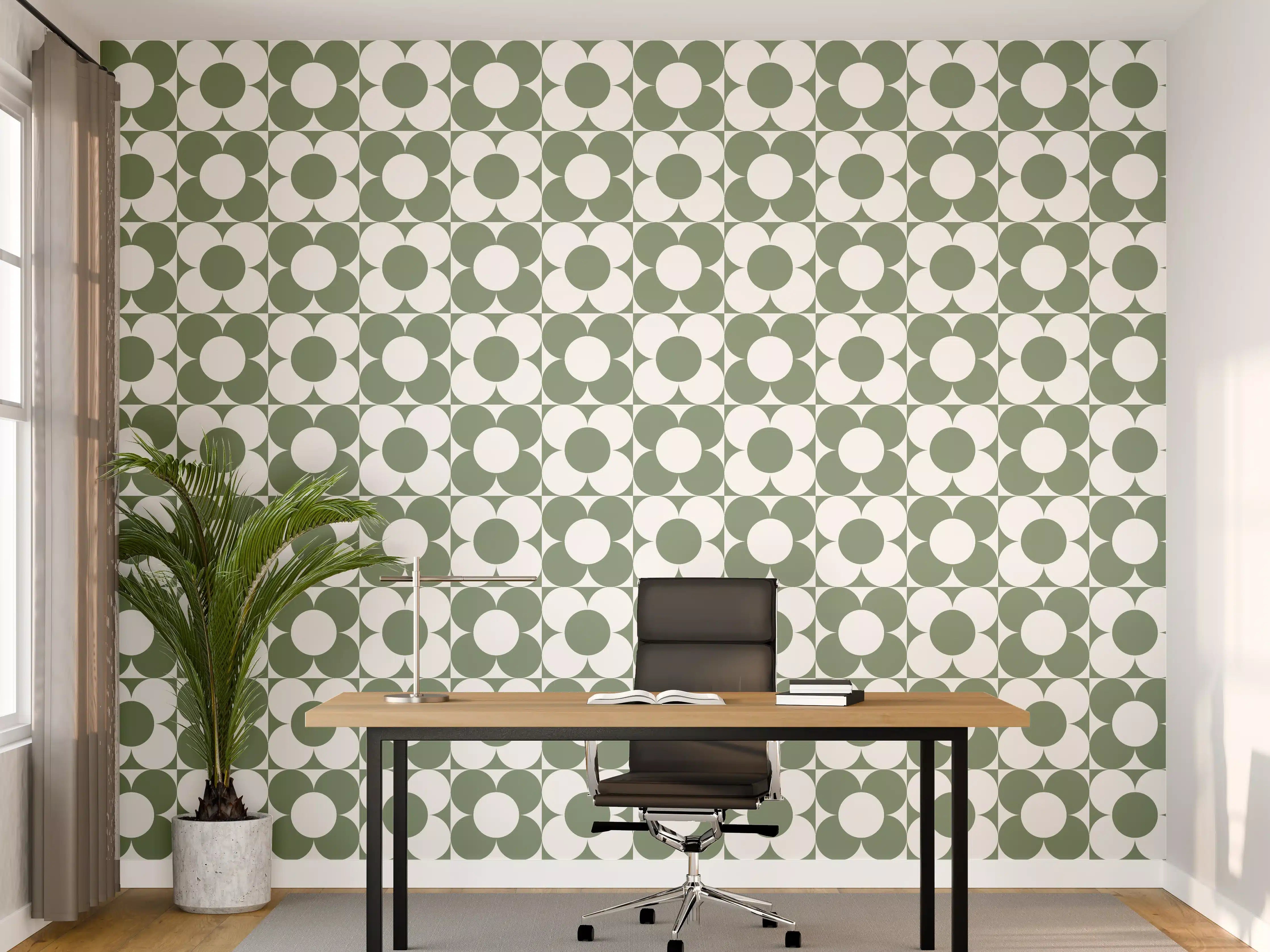 Büro Wandgestaltung - Retro Primavera Oliva mit subtilen Graunuancen