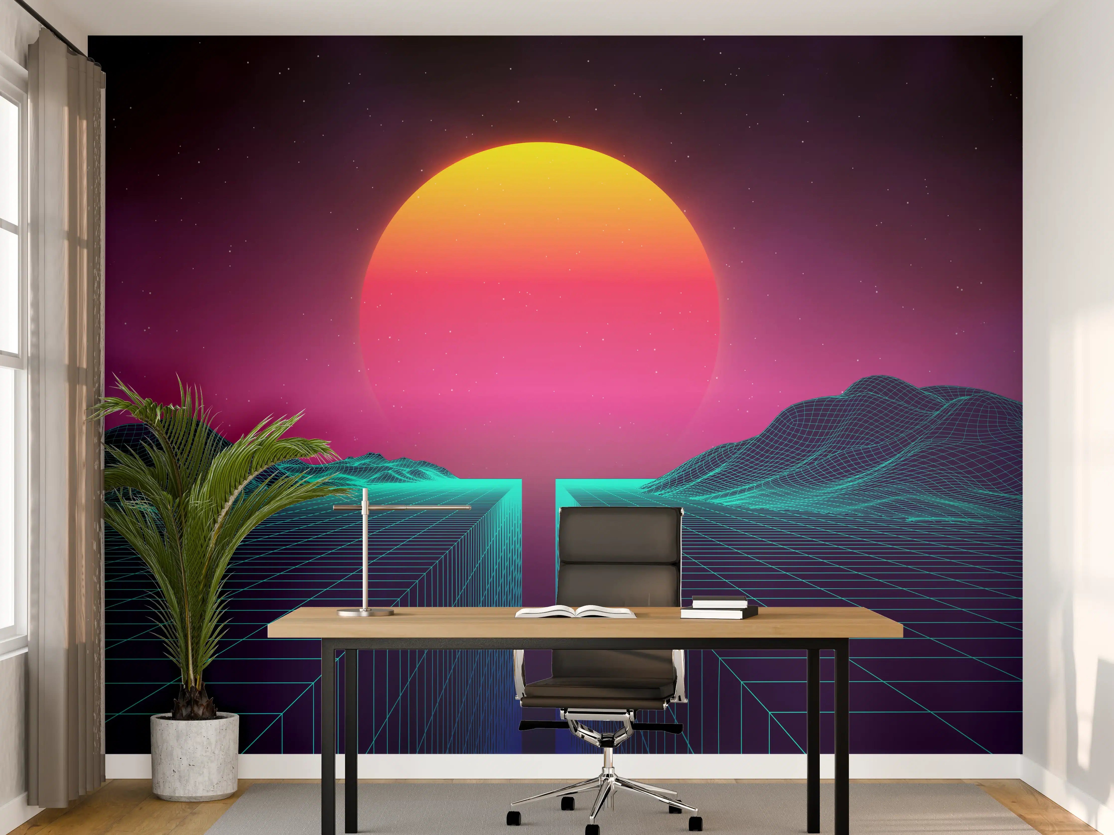 Büro Wandgestaltung - Retro Sci-Fi Cyber-Landschaft