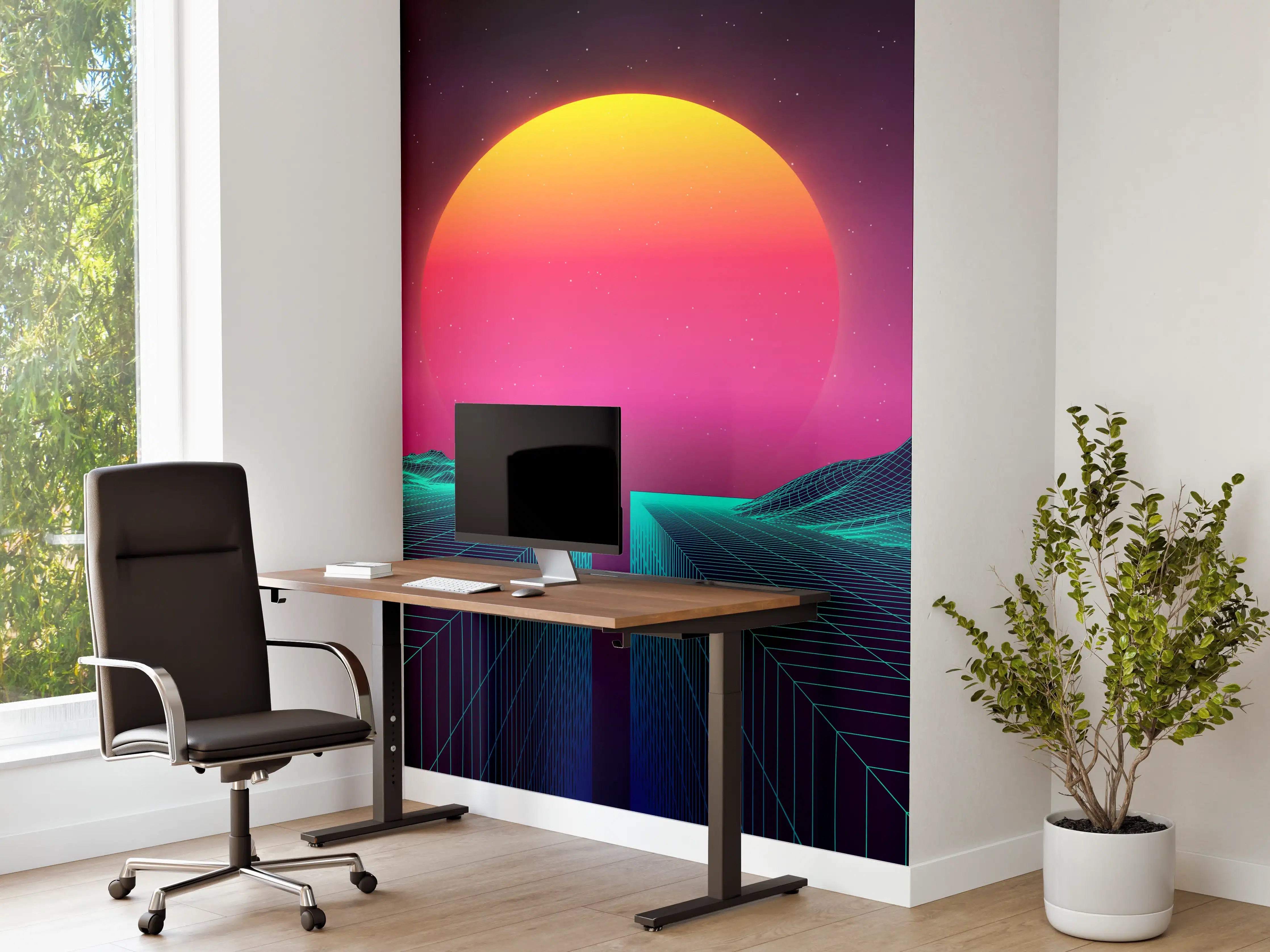 Büro Wandgestaltung - Retro Sci-Fi Cyber-Landschaft