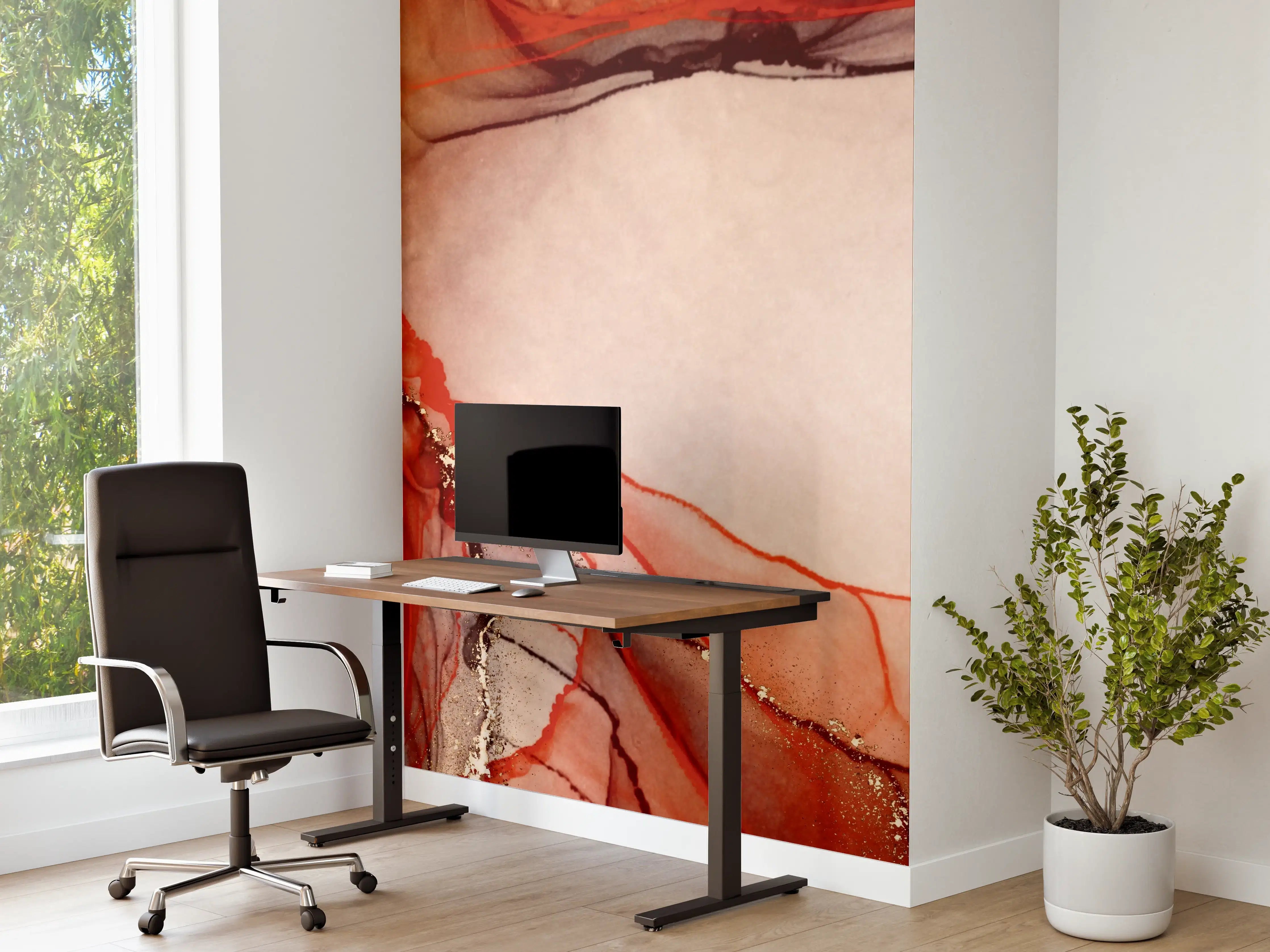 Büro Wandgestaltung - Rötliche Tinte mit Goldelementen