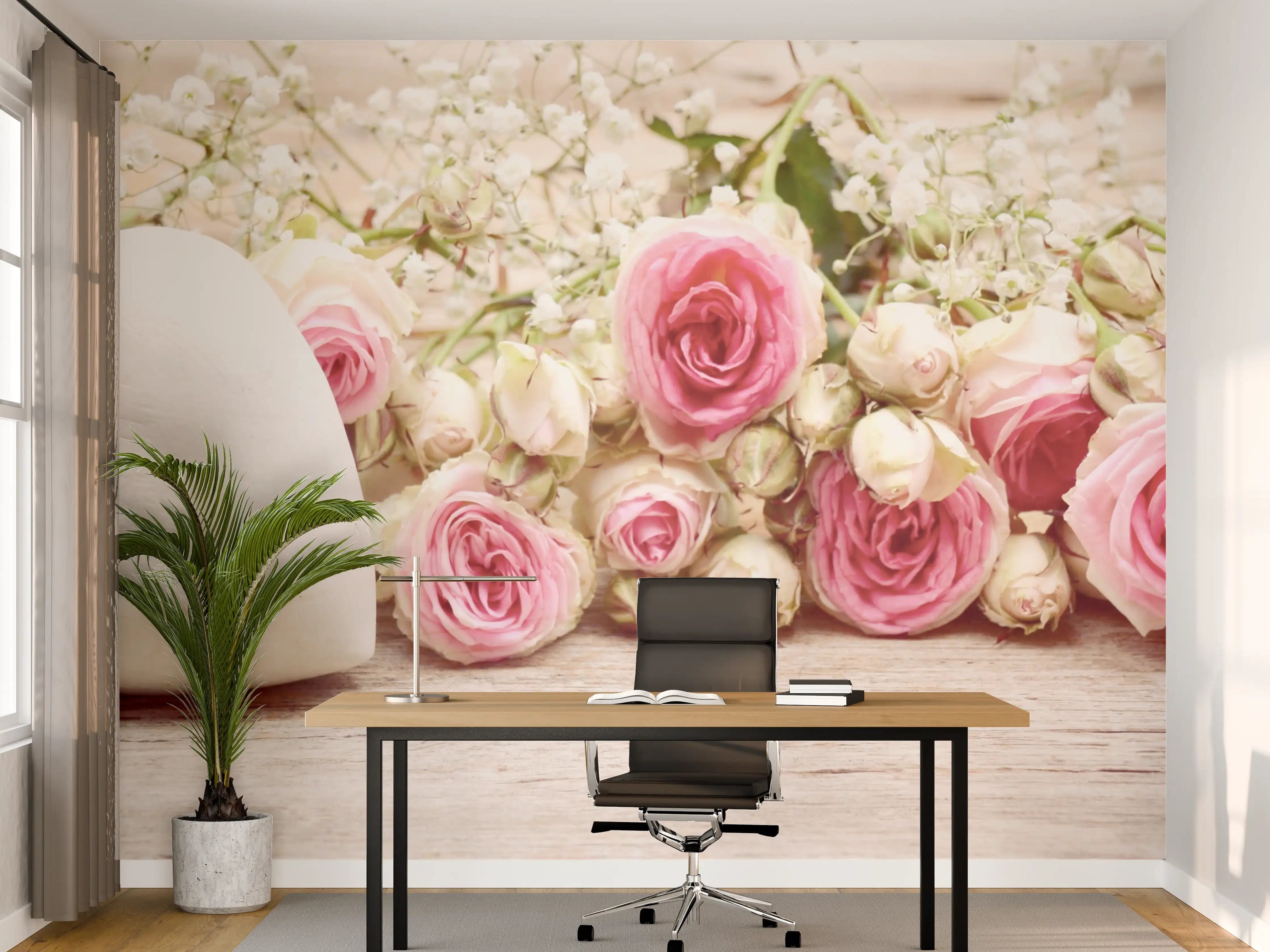 Büro Wandgestaltung - Romantische Rosen und Herzdeko