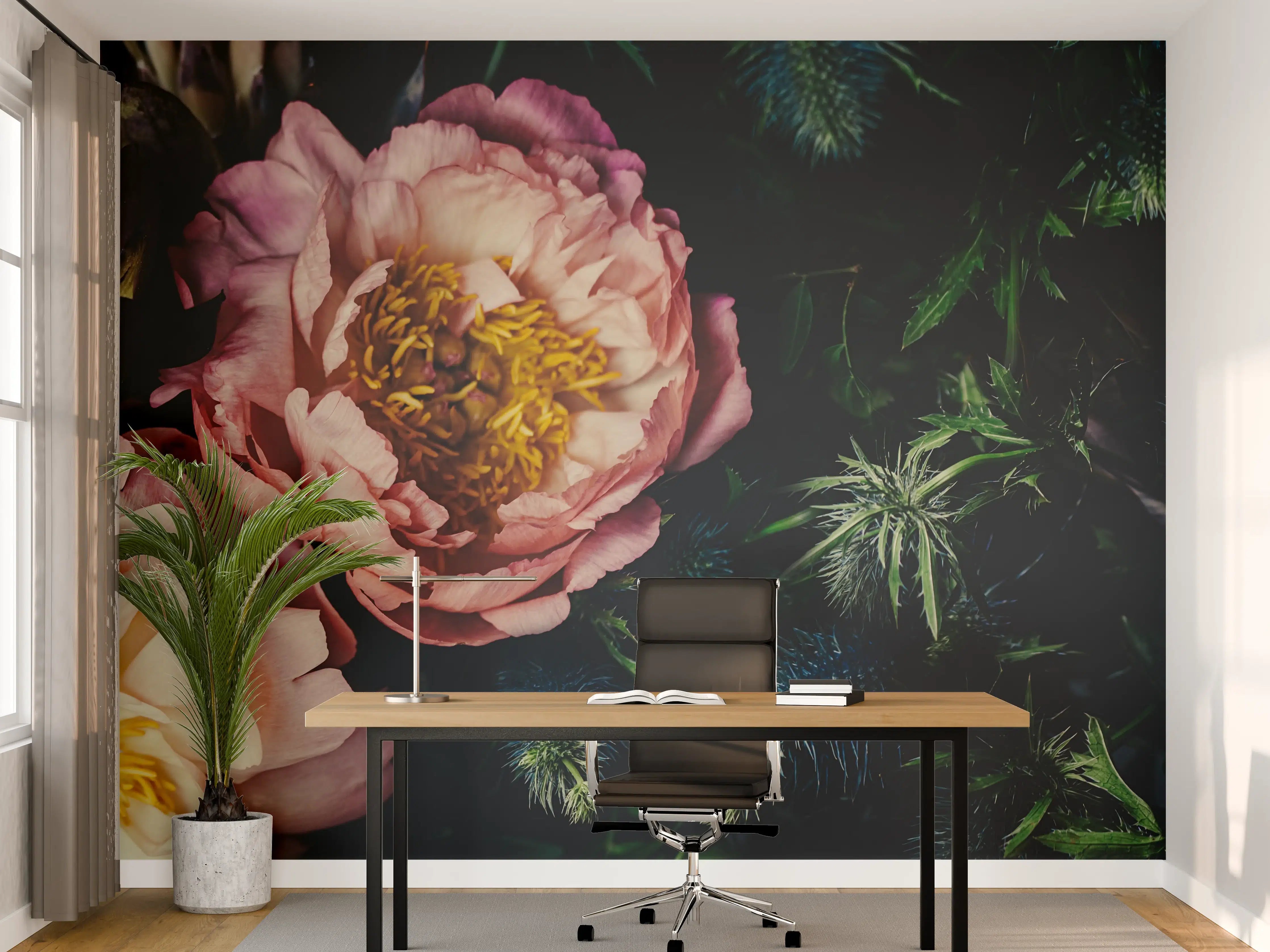 Büro Wandgestaltung - Rosa Blüten auf einer Wiese