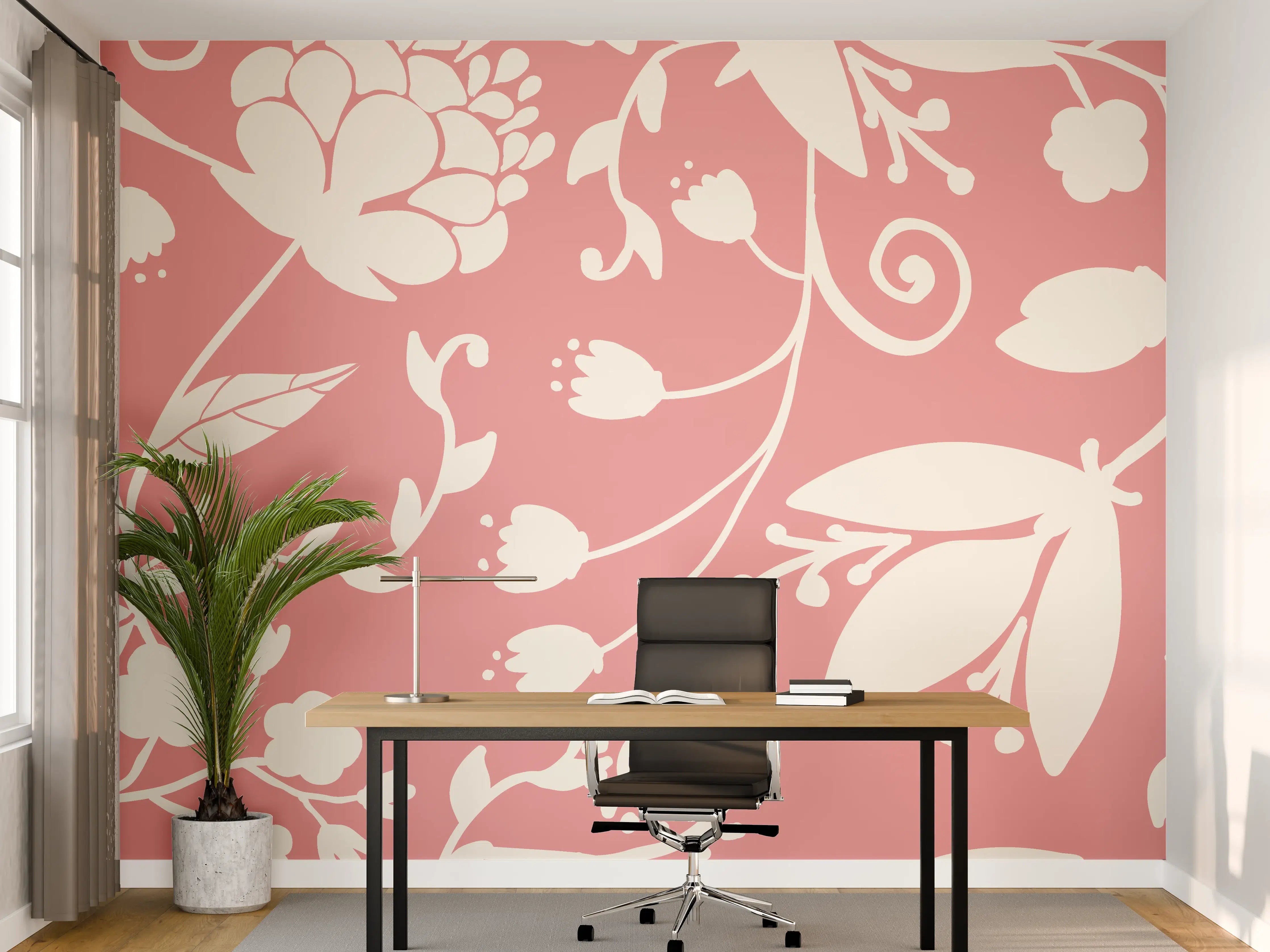 Büro Wandgestaltung - Rosa Blütenmuster Wanddesign