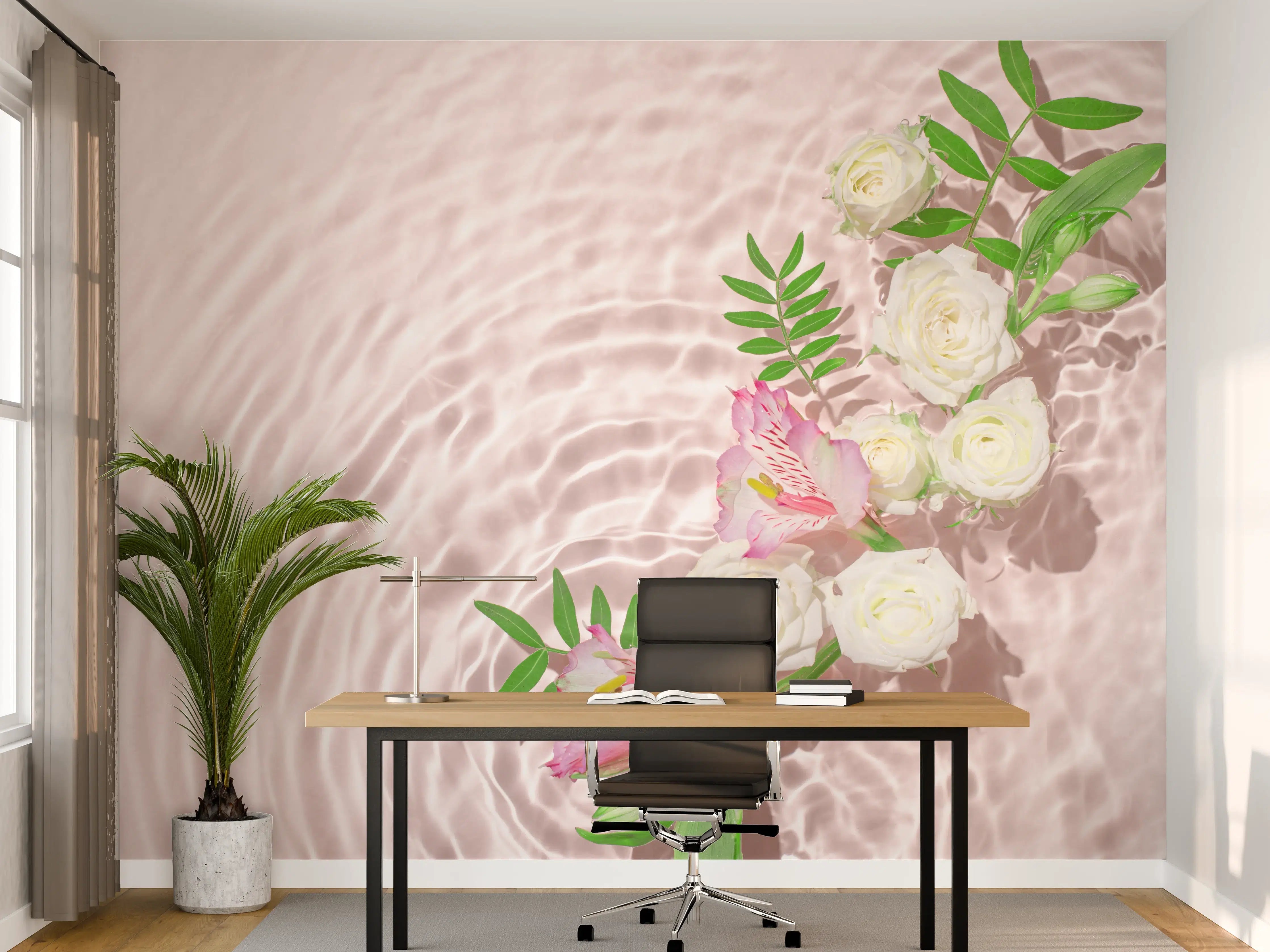 Büro Wandgestaltung - Rosa Blumen auf Wasser