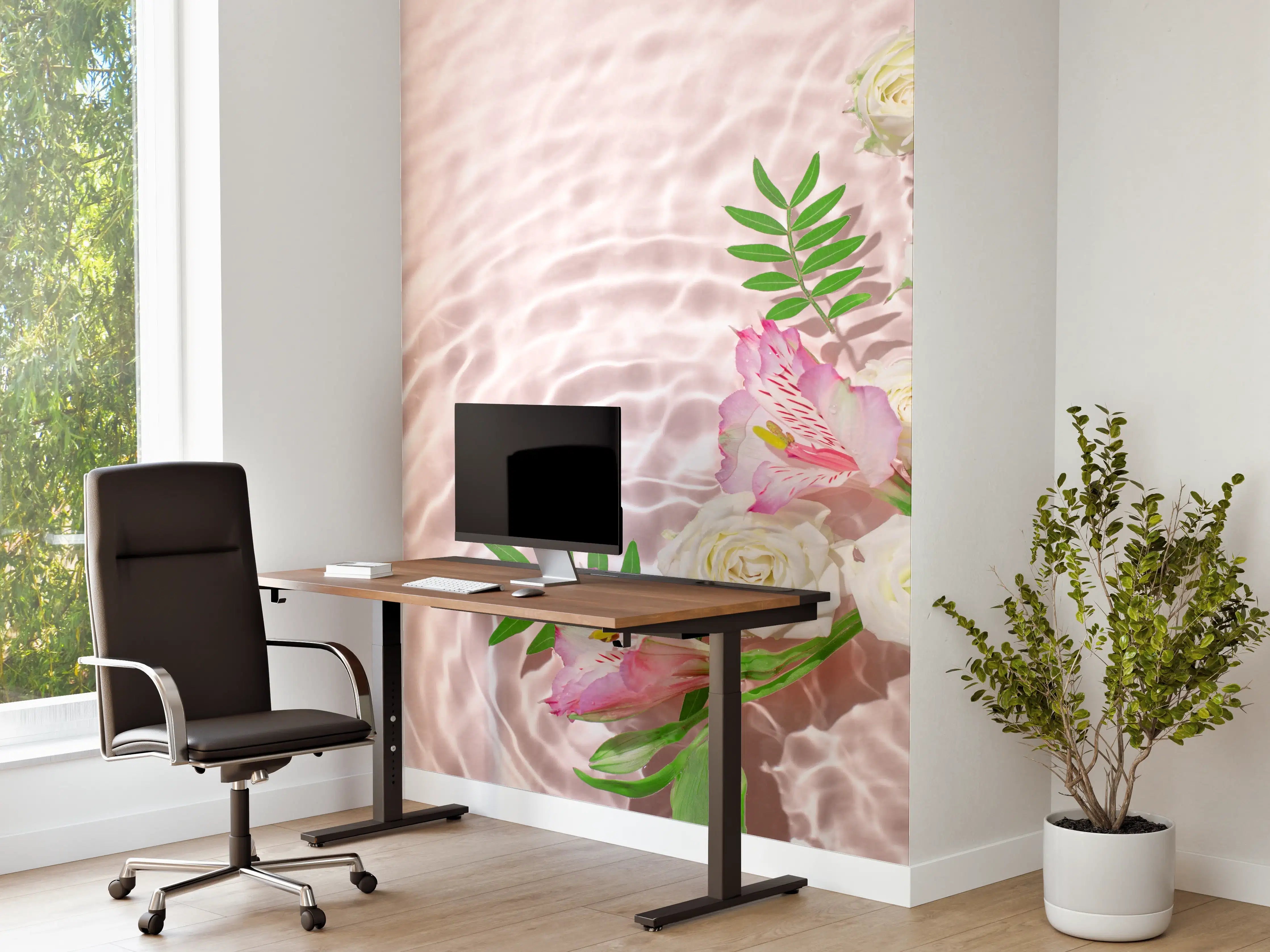 Büro Wandgestaltung - Rosa Blumen auf Wasser