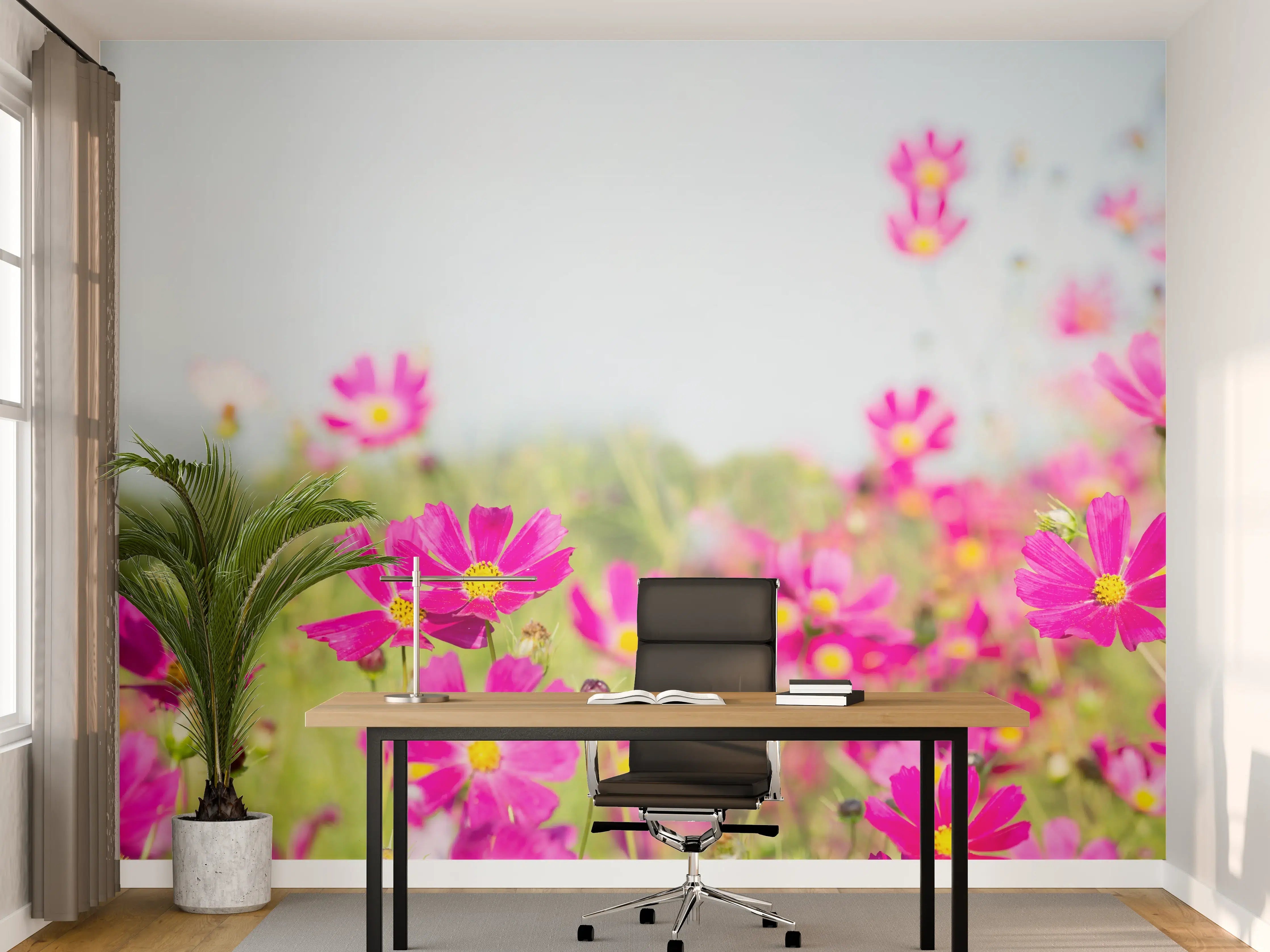 Büro Wandgestaltung - Rosa Blumenwiese Panorama