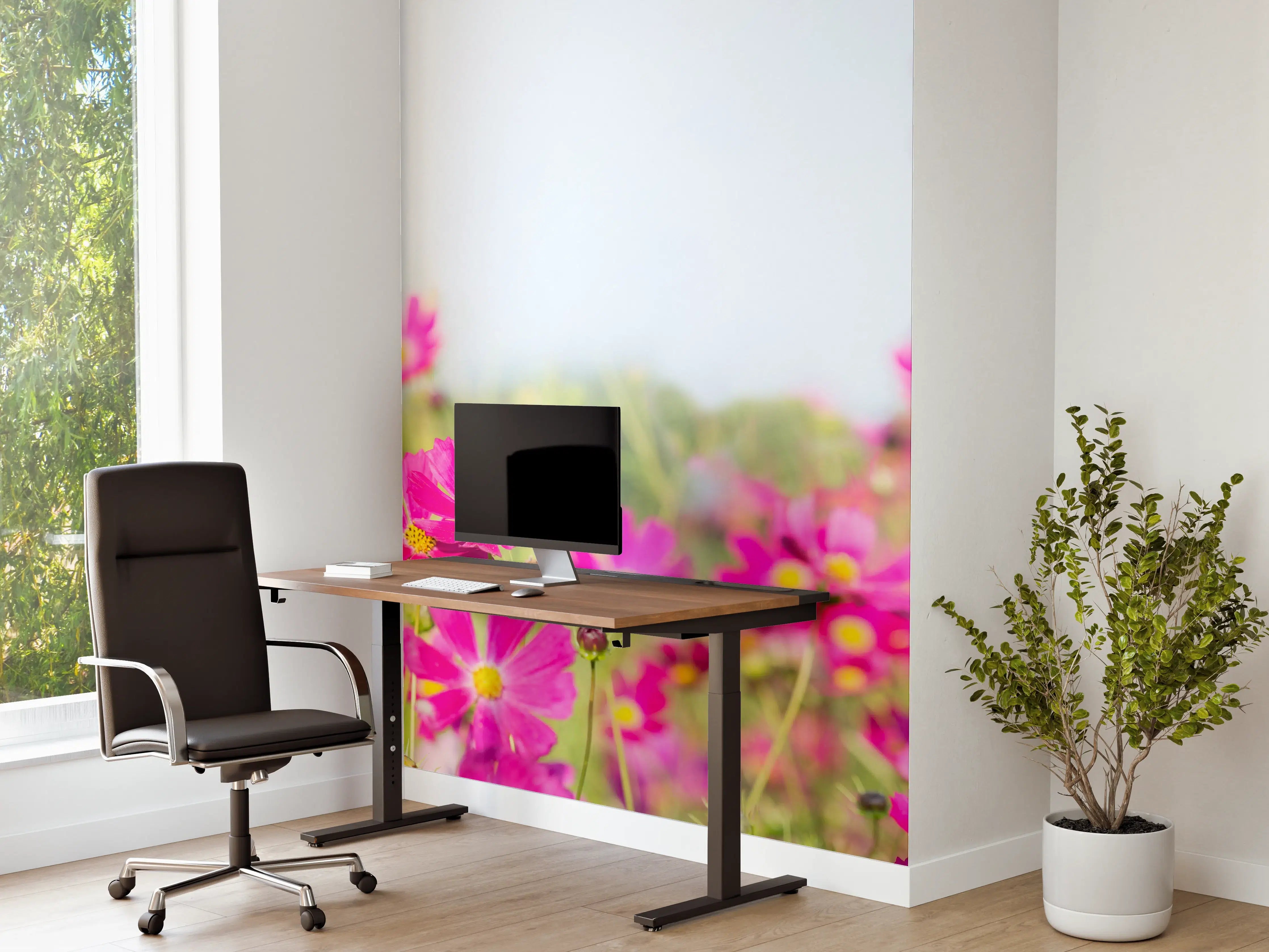Büro Wandgestaltung - Rosa Blumenwiese Panorama
